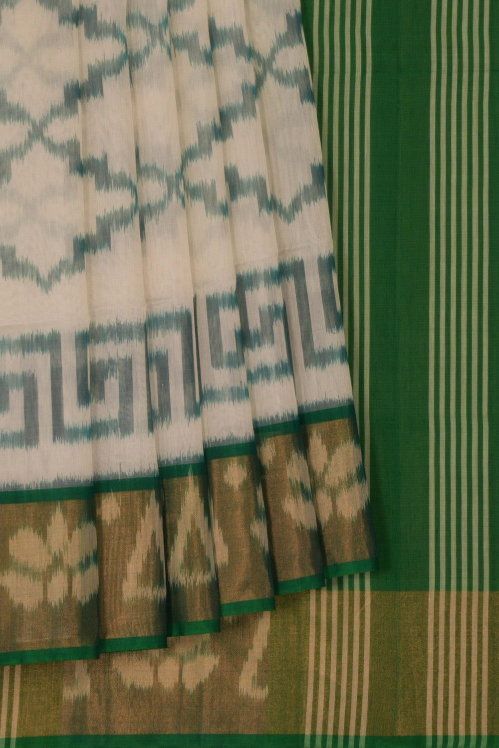 Kalanjali Ikat Cotton-Silk White Saree – Women's
