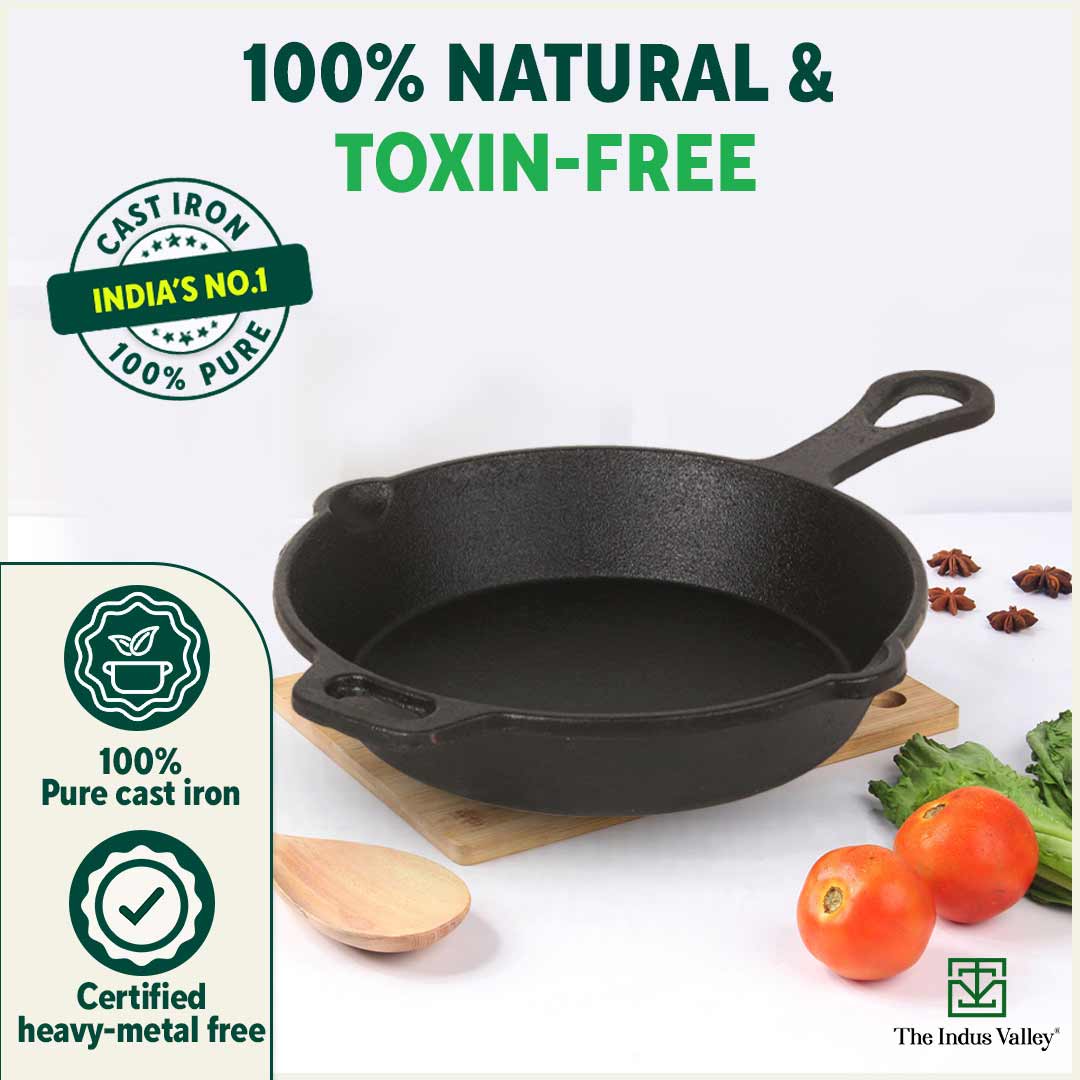 The Indus Valley CASTrong Cast Iron Fry Pan/Skillet,Pre-seasoned, Nonstick, 100% Pure, Toxin-free, Induction, 23cm, 1.4L, 2.4kg - view 5