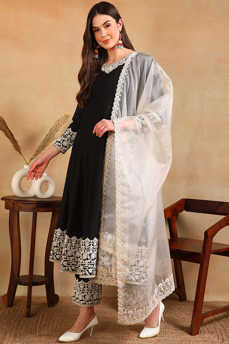 Ahika Black Silk Blend Embroidered Anarkali Suit Set PKSKD2362 - view 5