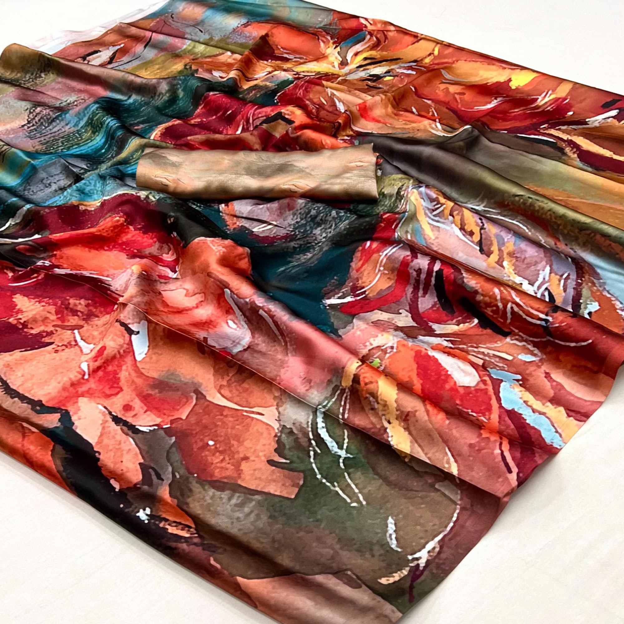 Peachmode Multicolor Digital Printed Satin Saree