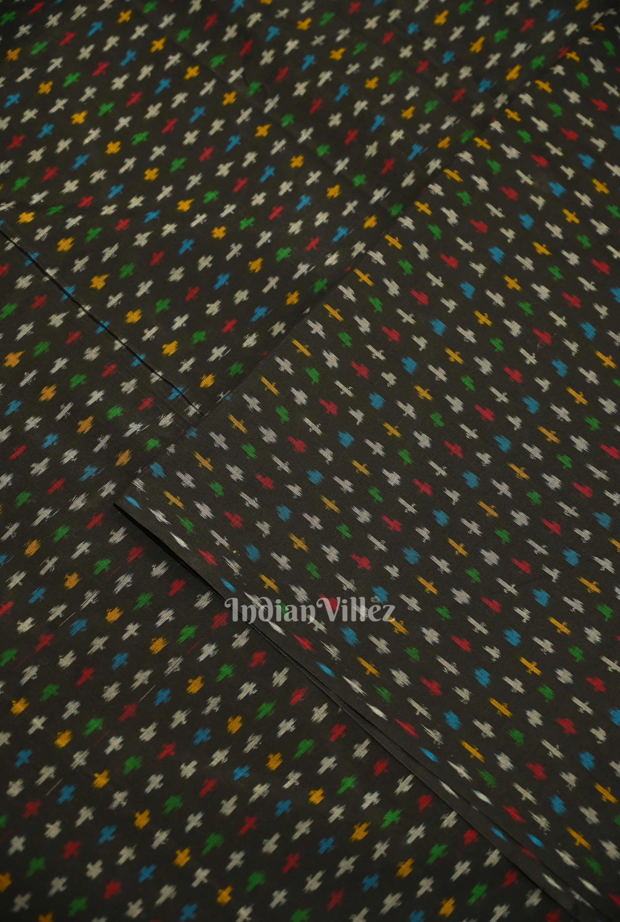 IndianVillèz Exclusive Black Pochampally Ikat Silk & Cotton (Sico) Fabric - view 2