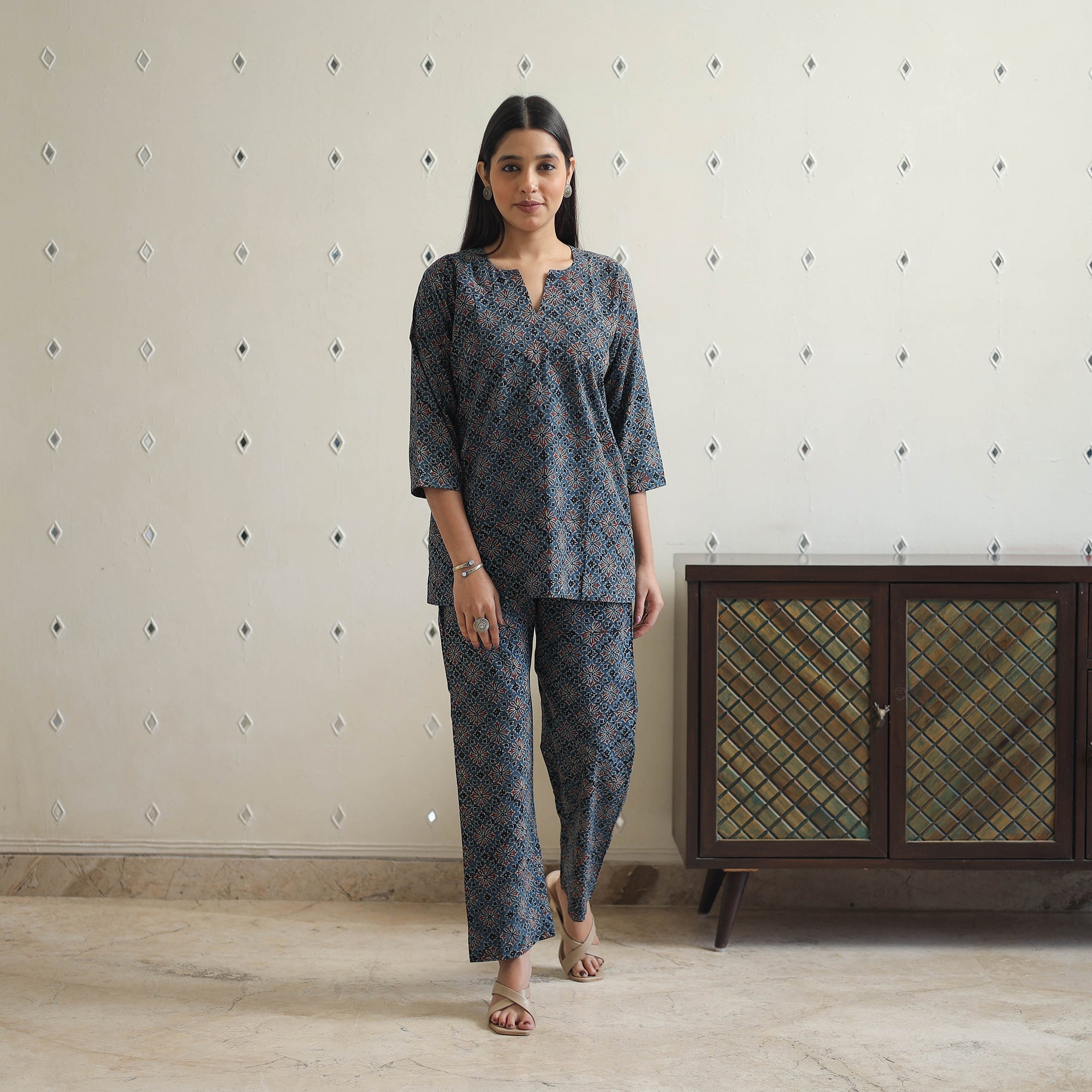 ITOKRI CASUALS Blue - Block Printed Cotton Ajrakh Co-ord Set 23 - view 3