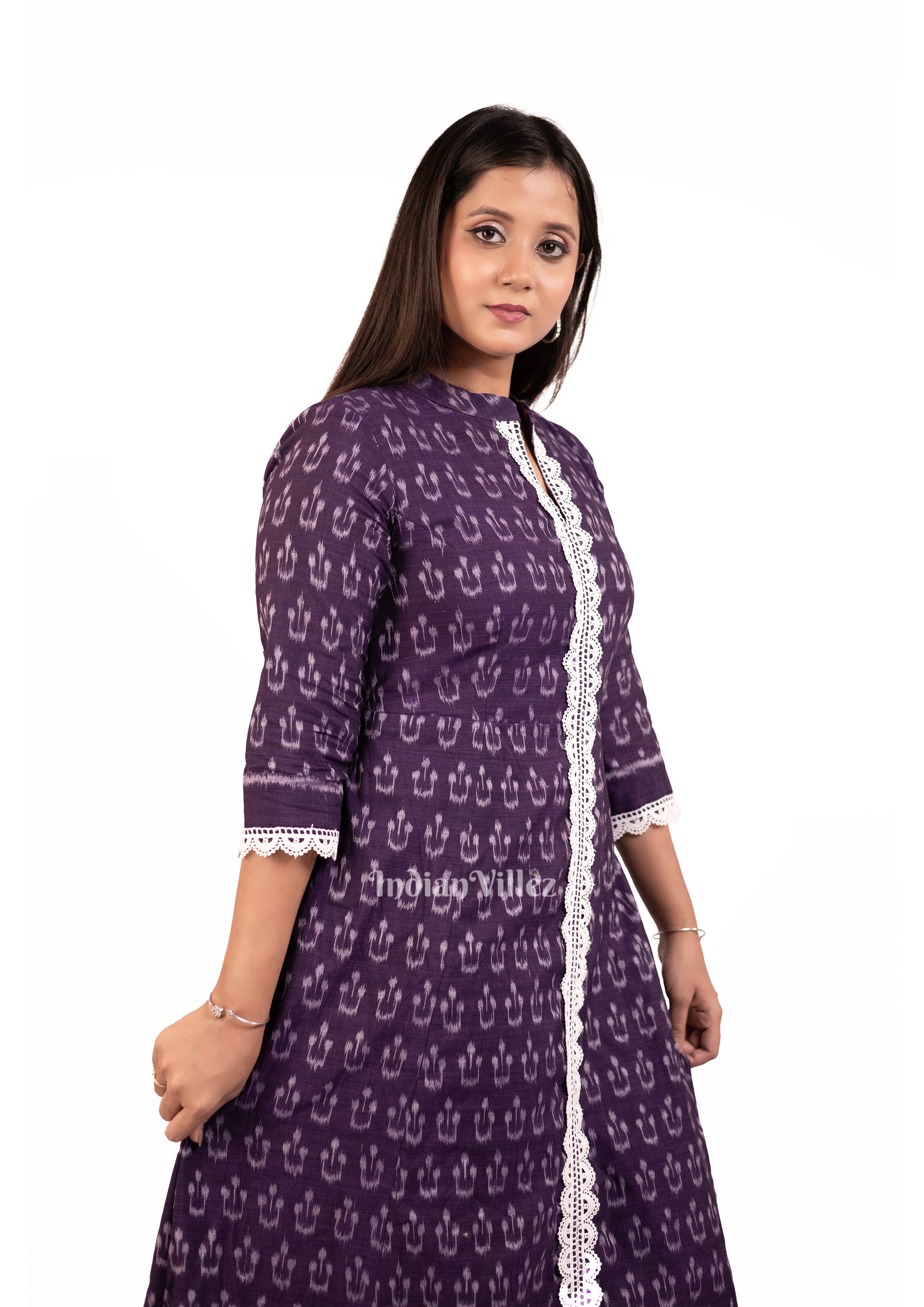IndianVillèz Violet Sambalpuri Odisha Ikat Designer Cotton Kurti for Women - view 2