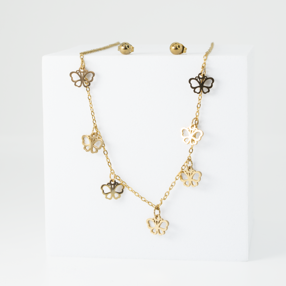 Branta Multi Butterfly Layer Necklace and Earring Set For Women