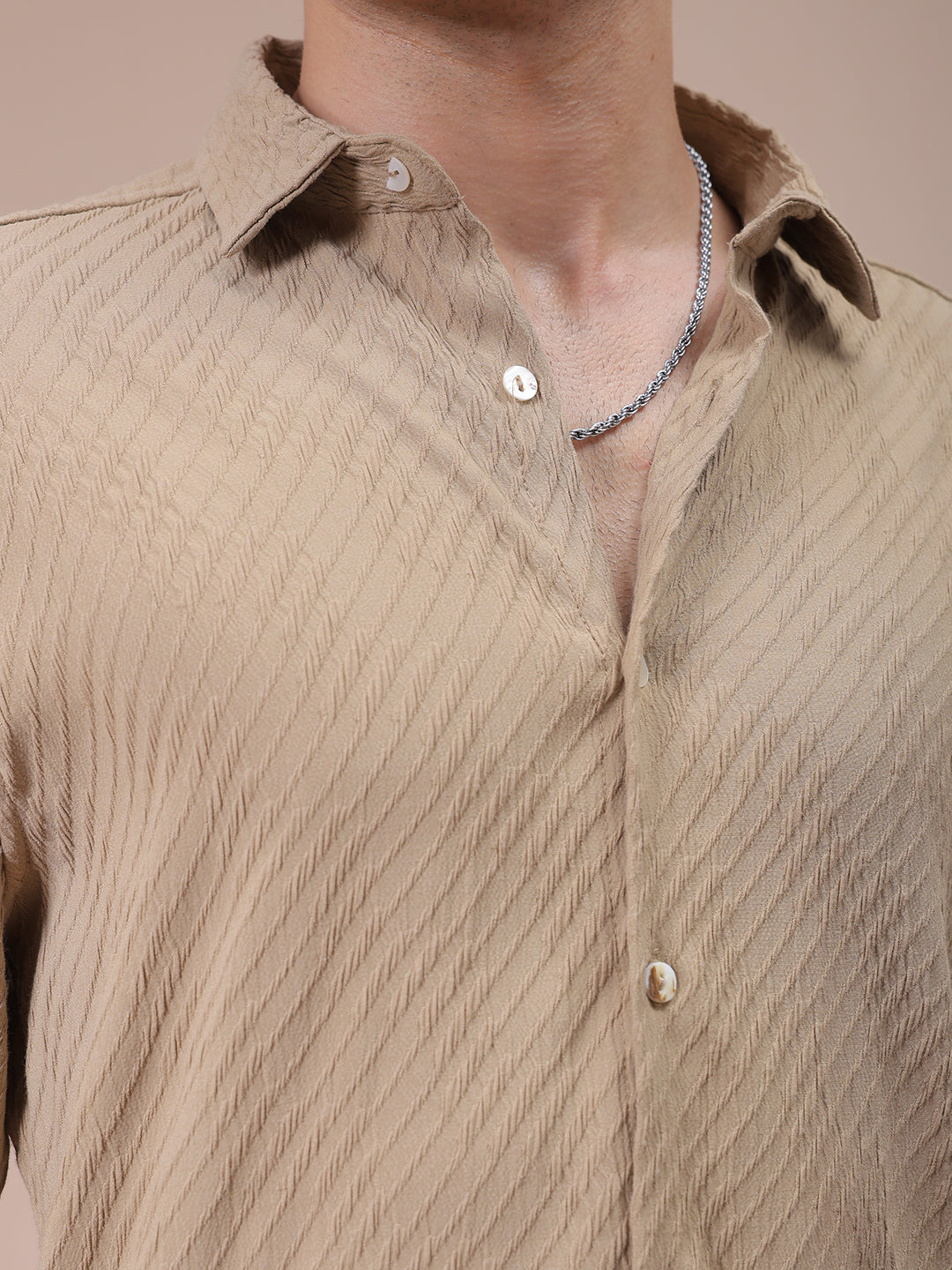 The Indian Garage Co Men's Khaki Slim Fit Textured Shirt - view 6