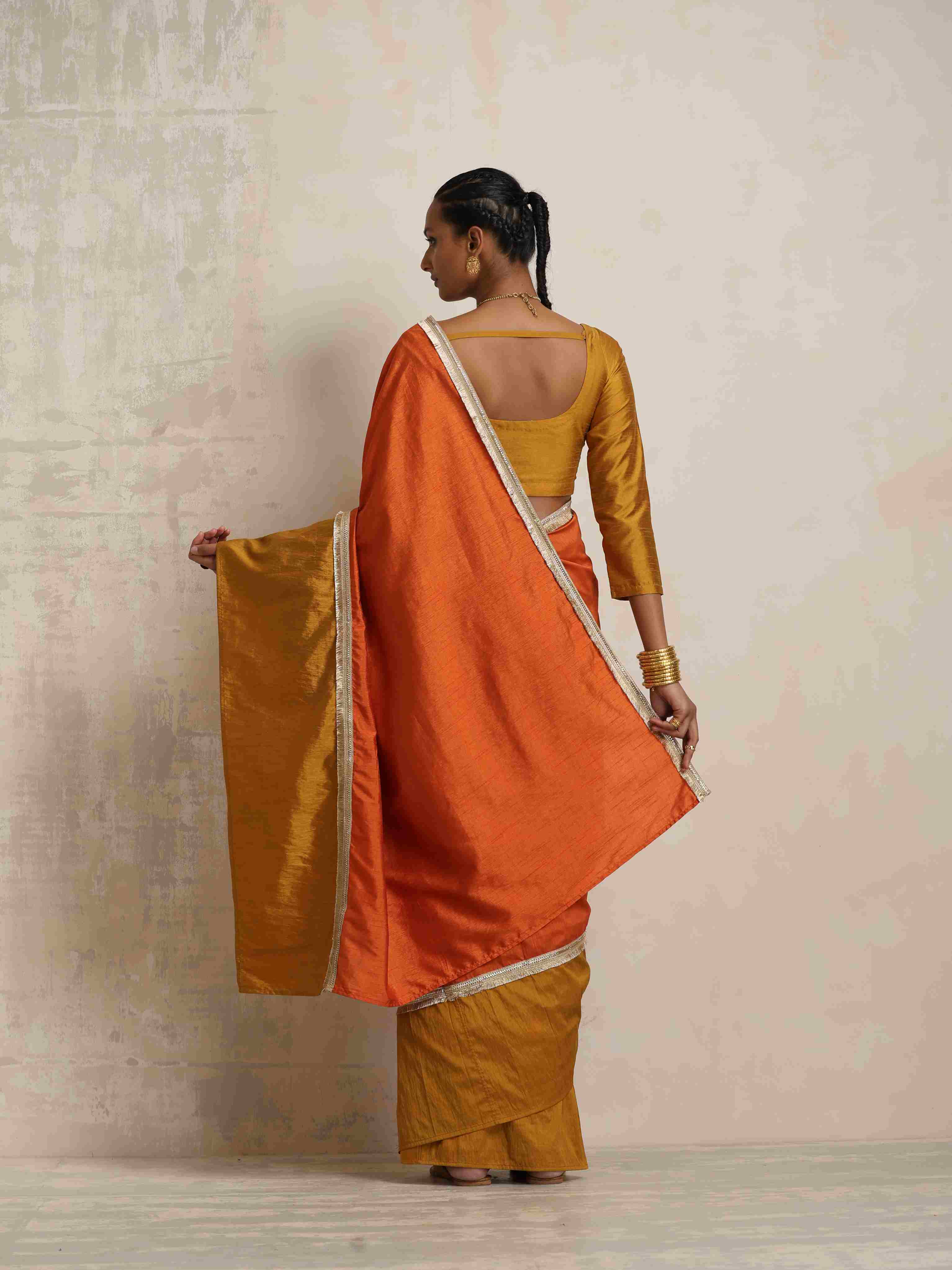 trueBrowns Orange Silk Ready To Wear Saree – Women's - view 7