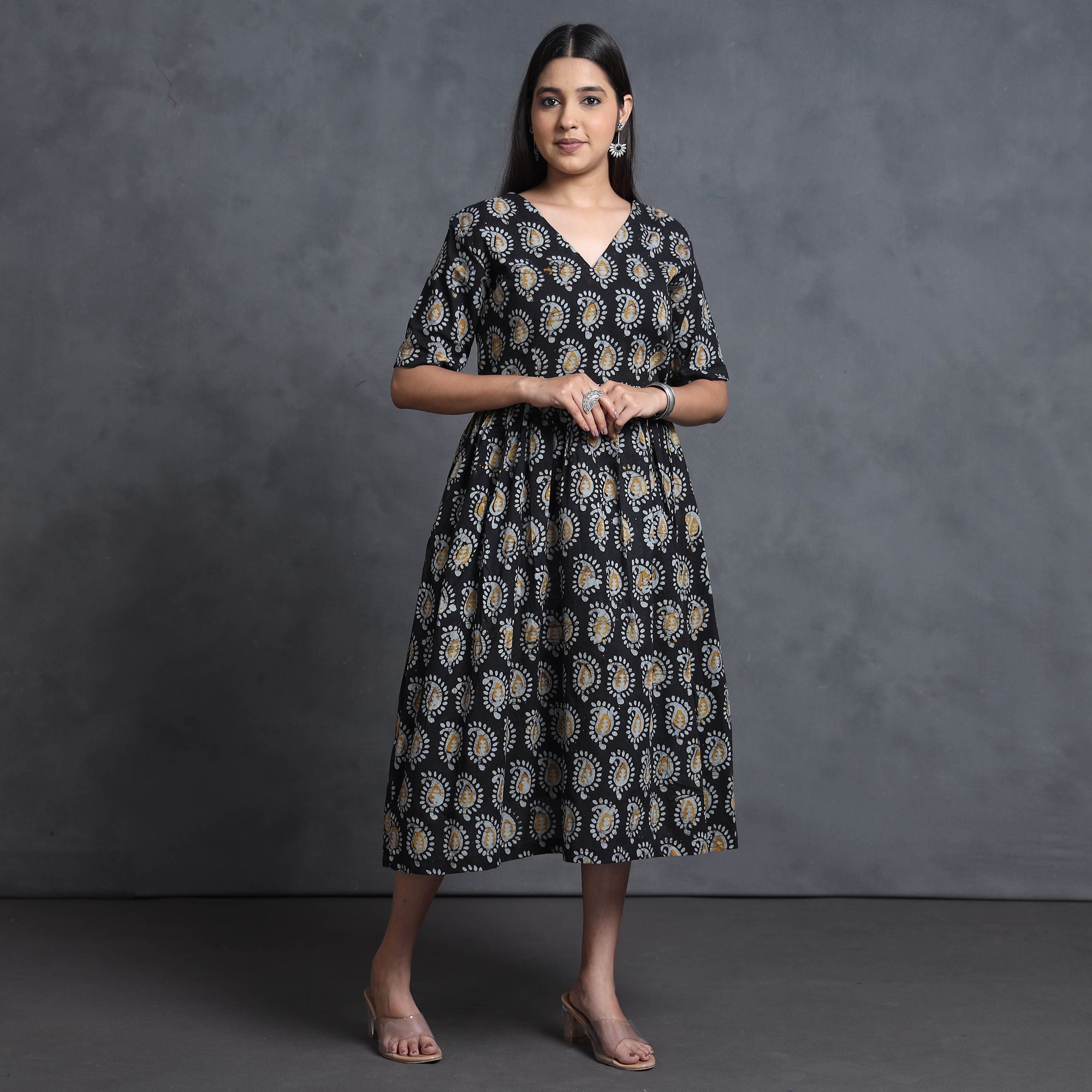 ITOKRI CASUALS Black - Hand Batik Printed Cotton Flared Gher Dress - view 2