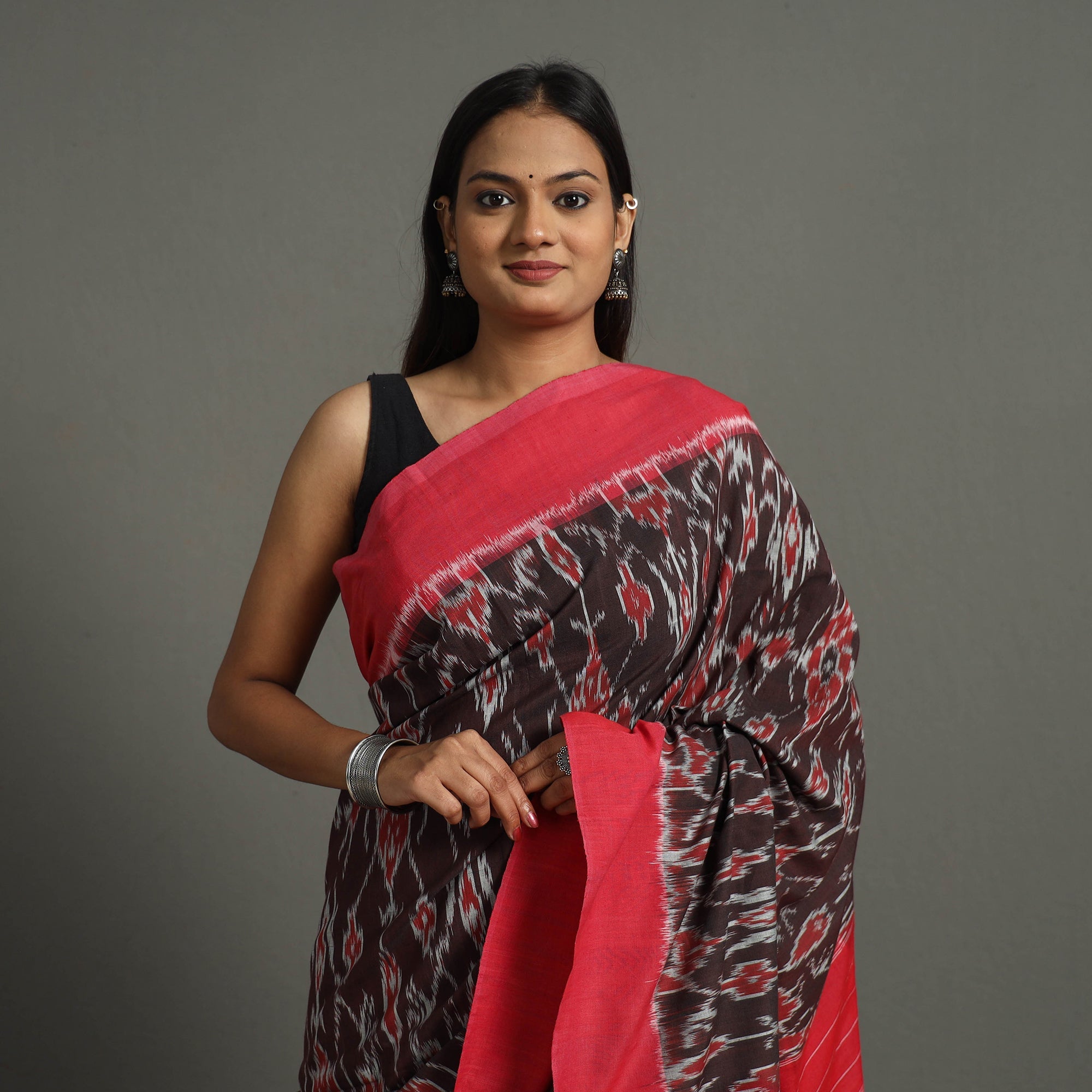 SOUTH KARGHA Brown - Mercerised Cotton Handloom Pochampally Ikat Saree 44 - view 3