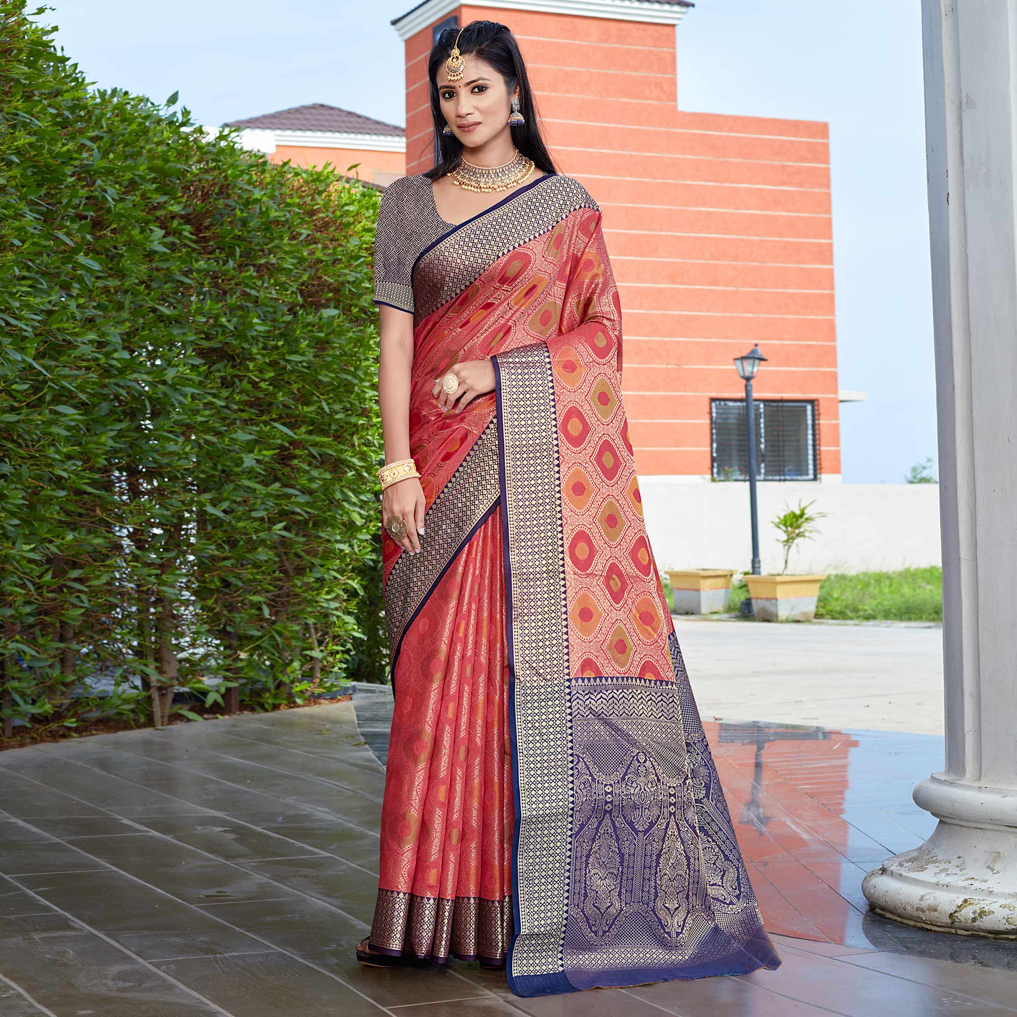 Peachmode Gajari Pink Woven Art Silk Saree – Women's - view 2