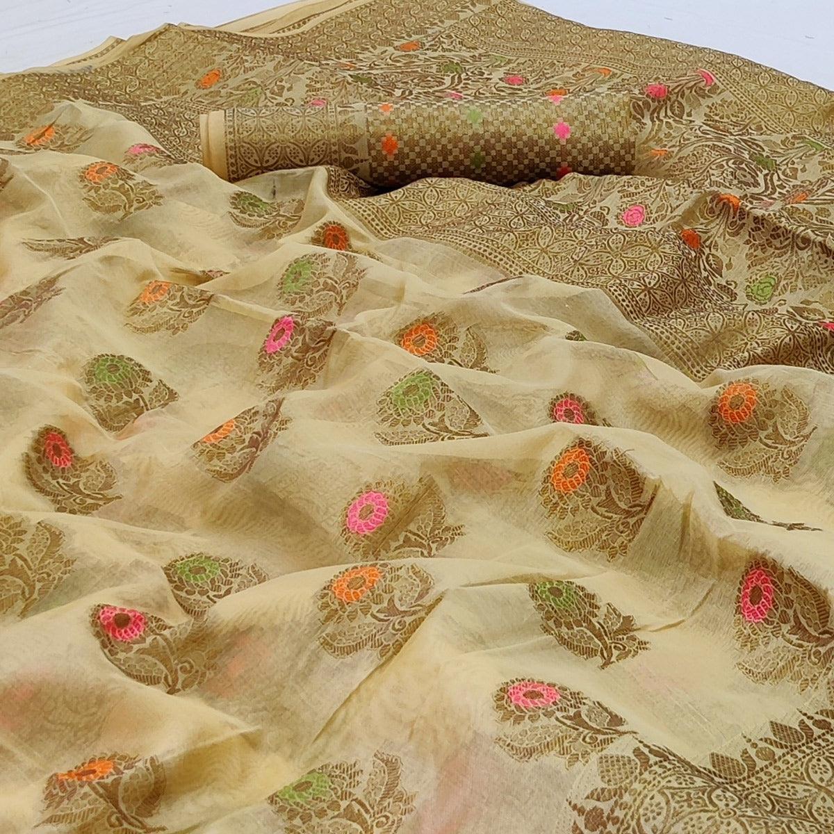Peachmode Chikoo Woven Organza Saree – Women's - view 2