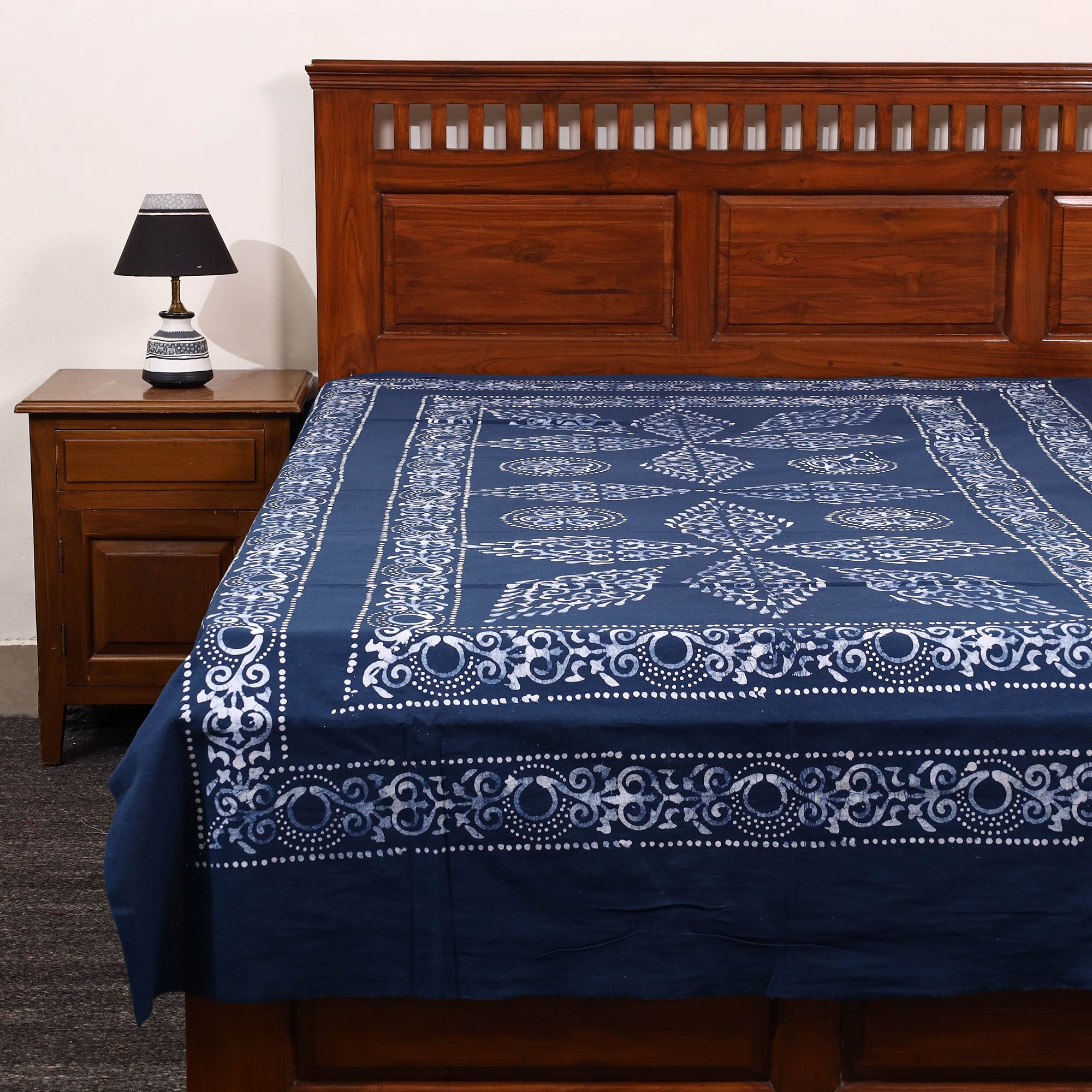 BATIK BY MD. SHARIFF Blue - Cotton Hand Batik Print Single Bedsheet (91 x 57 ) 24