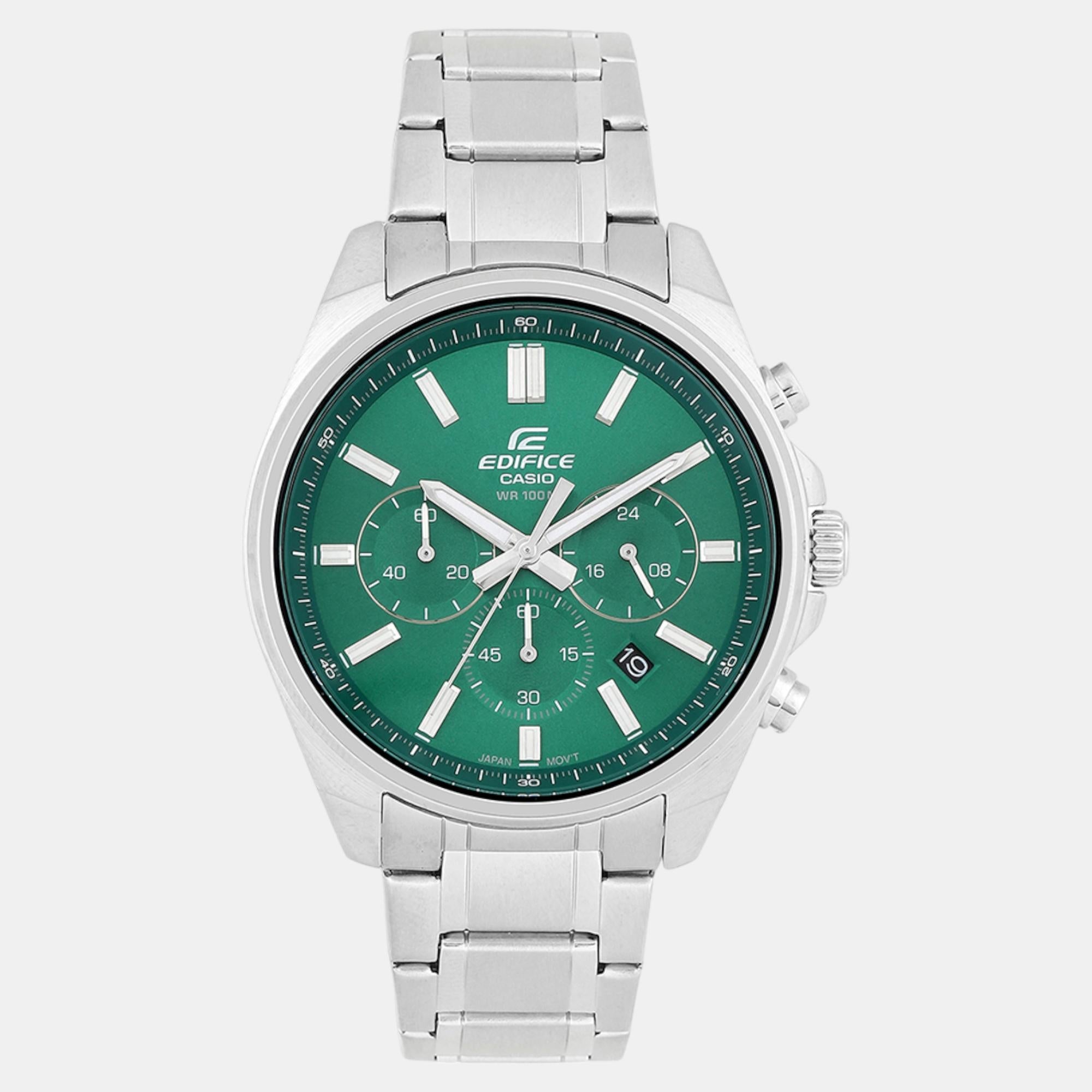 Casio Edifice Men Quartz Green Dial Chronograph Stainless Steel Watch ED598