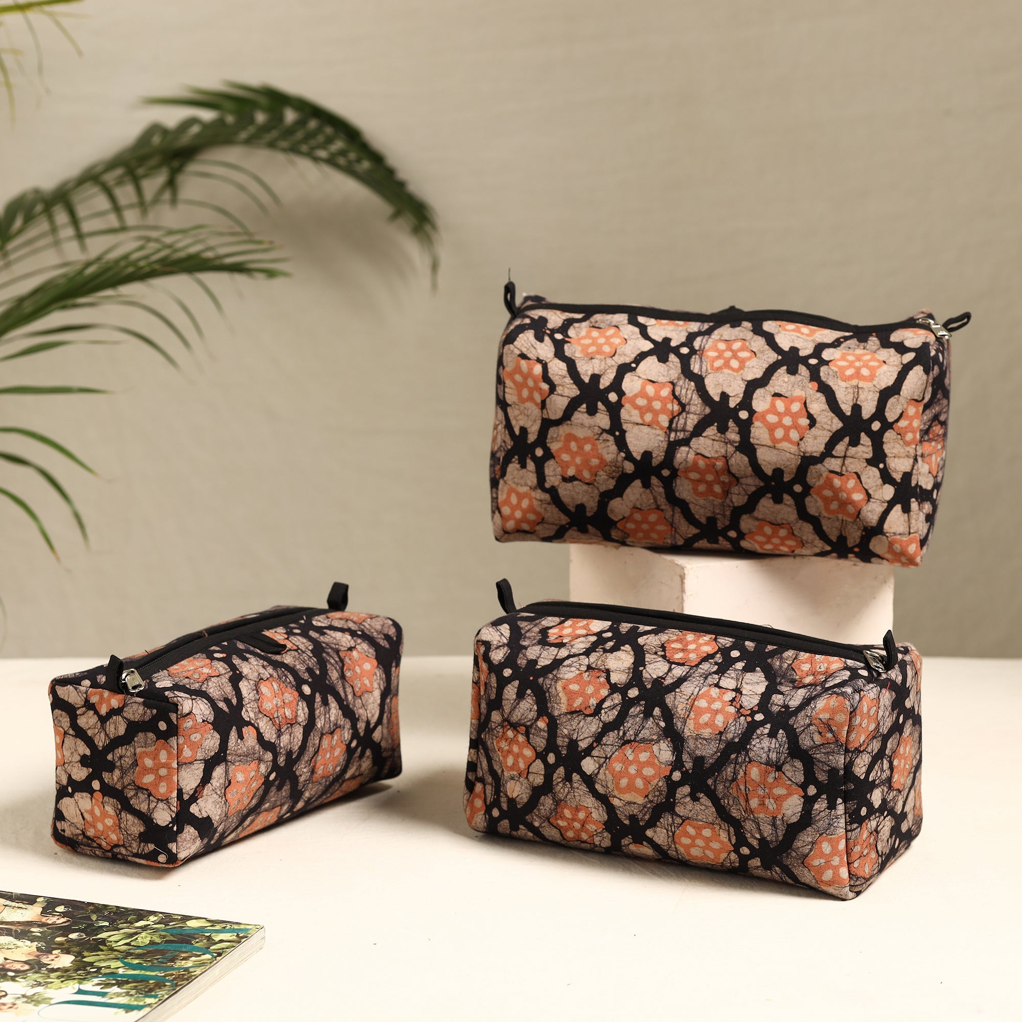 ITOKRI CRAFTS INITIATIVE Brown - Handmade Cotton Toiletry Bags (Set of 3) 36