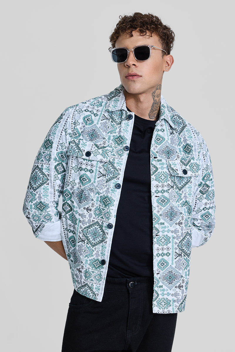 SNITCH Green Geometric Corduroy Jacket