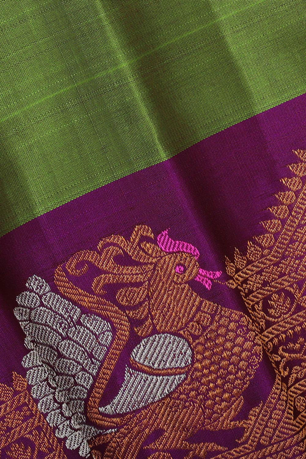 Kalanjali Gadwal Silk Parrot Green Saree – Women's - view 2