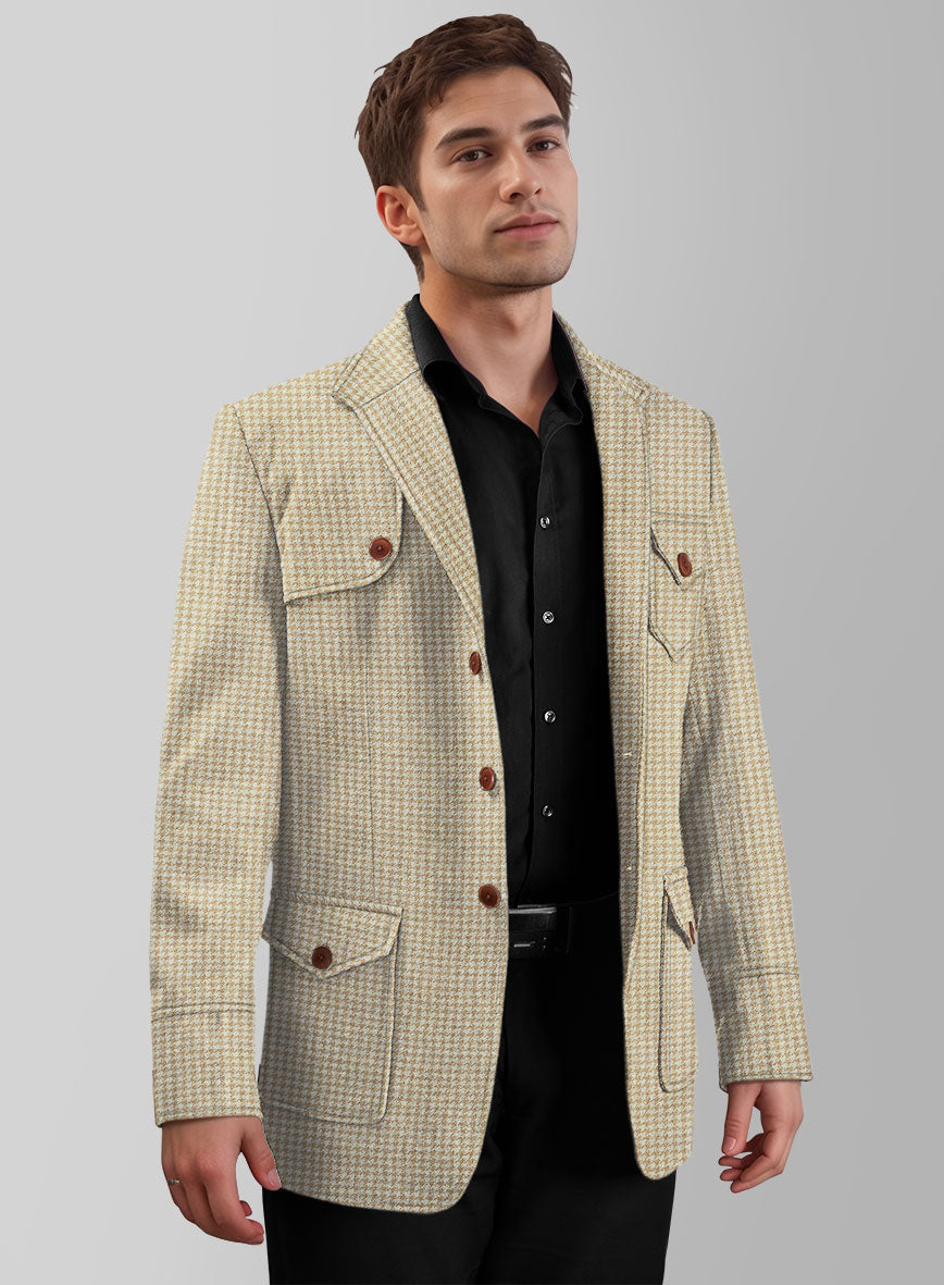 StudioSuits Highlander Heavy Beige Houndstooth Hunter Style Tweed Jacket - view 2