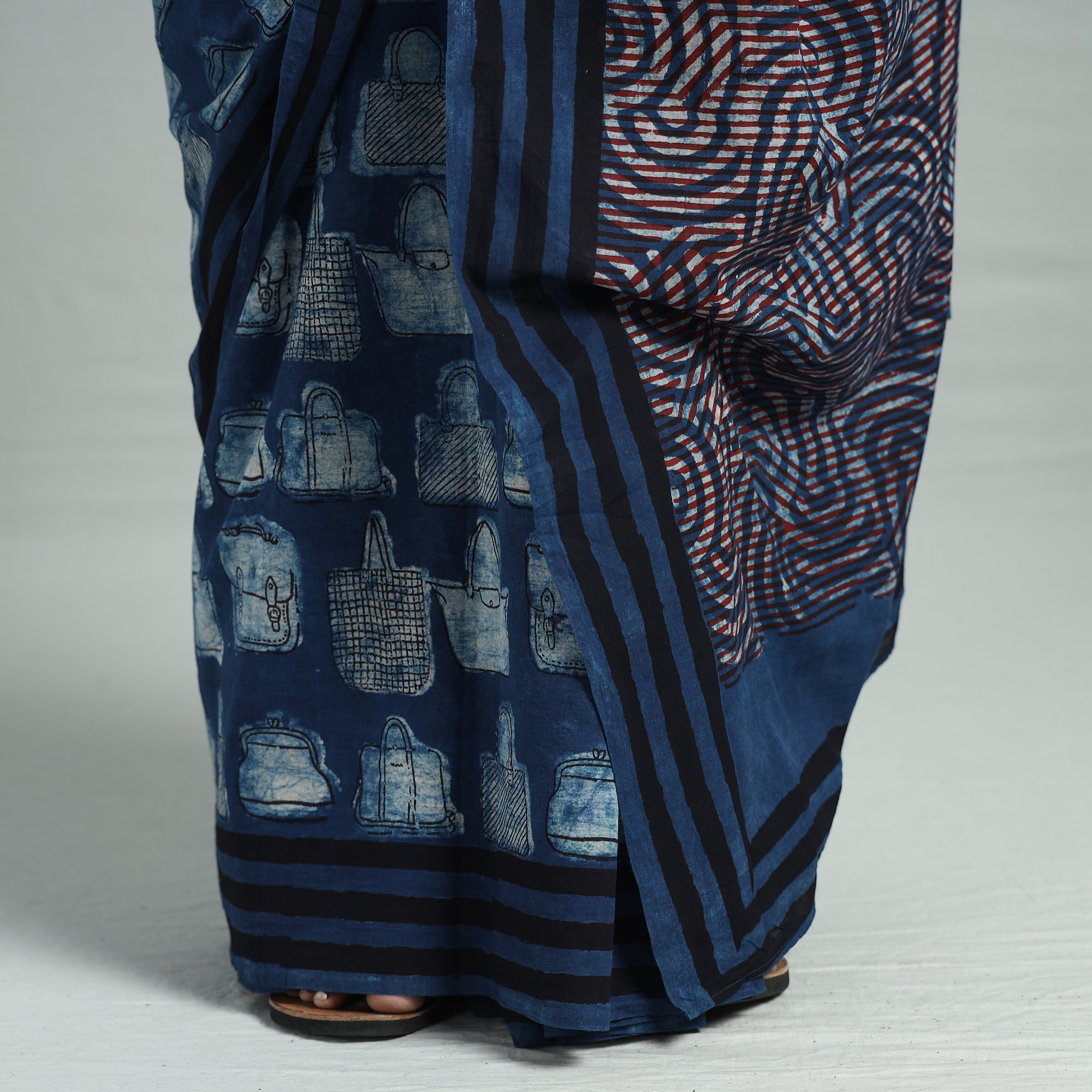 BINDAAS UNLIMITED Blue - Bindaas Art Block Printed Natural Dyed Cotton Saree 11 - view 5