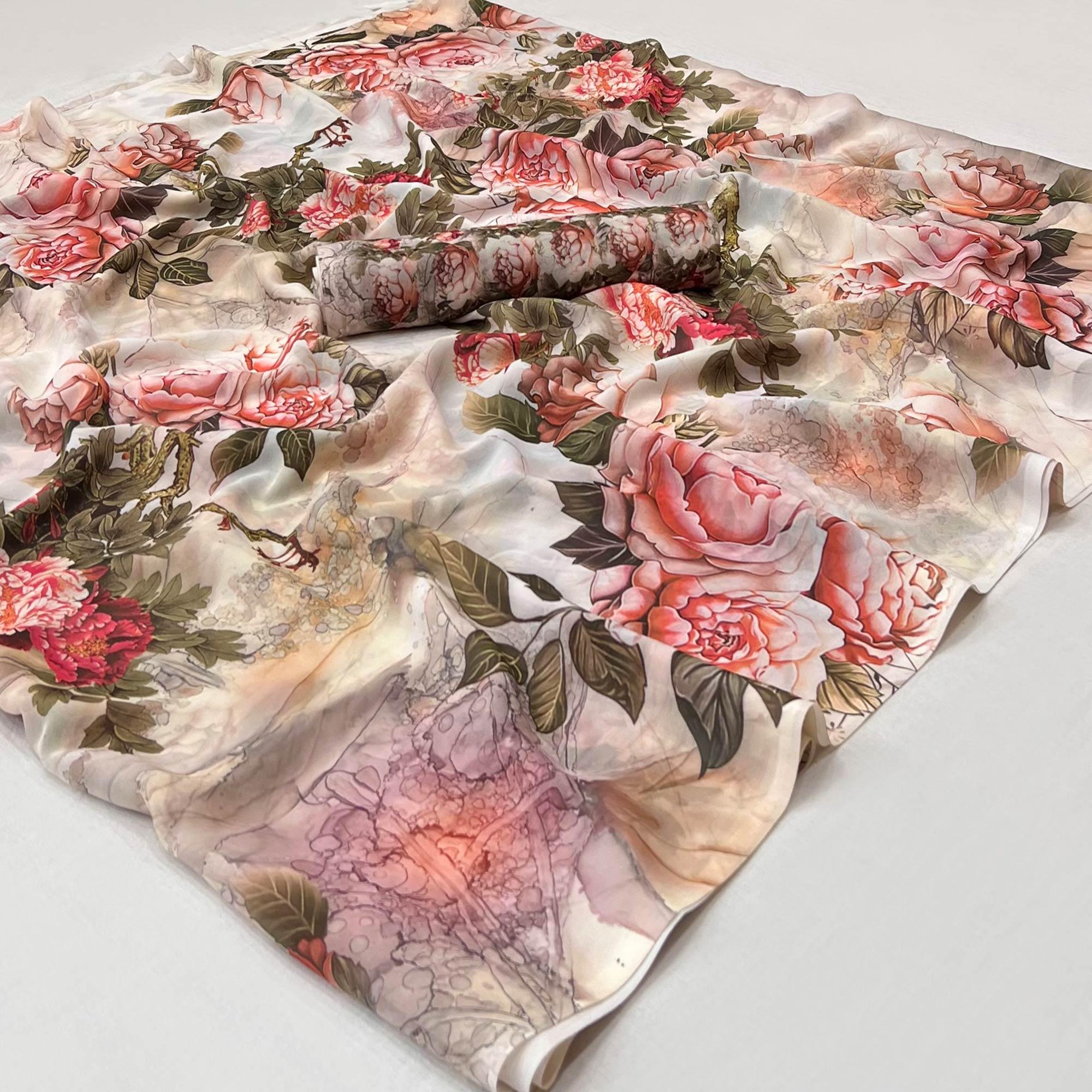 Peachmode Cream Digital Printed Georgette Saree