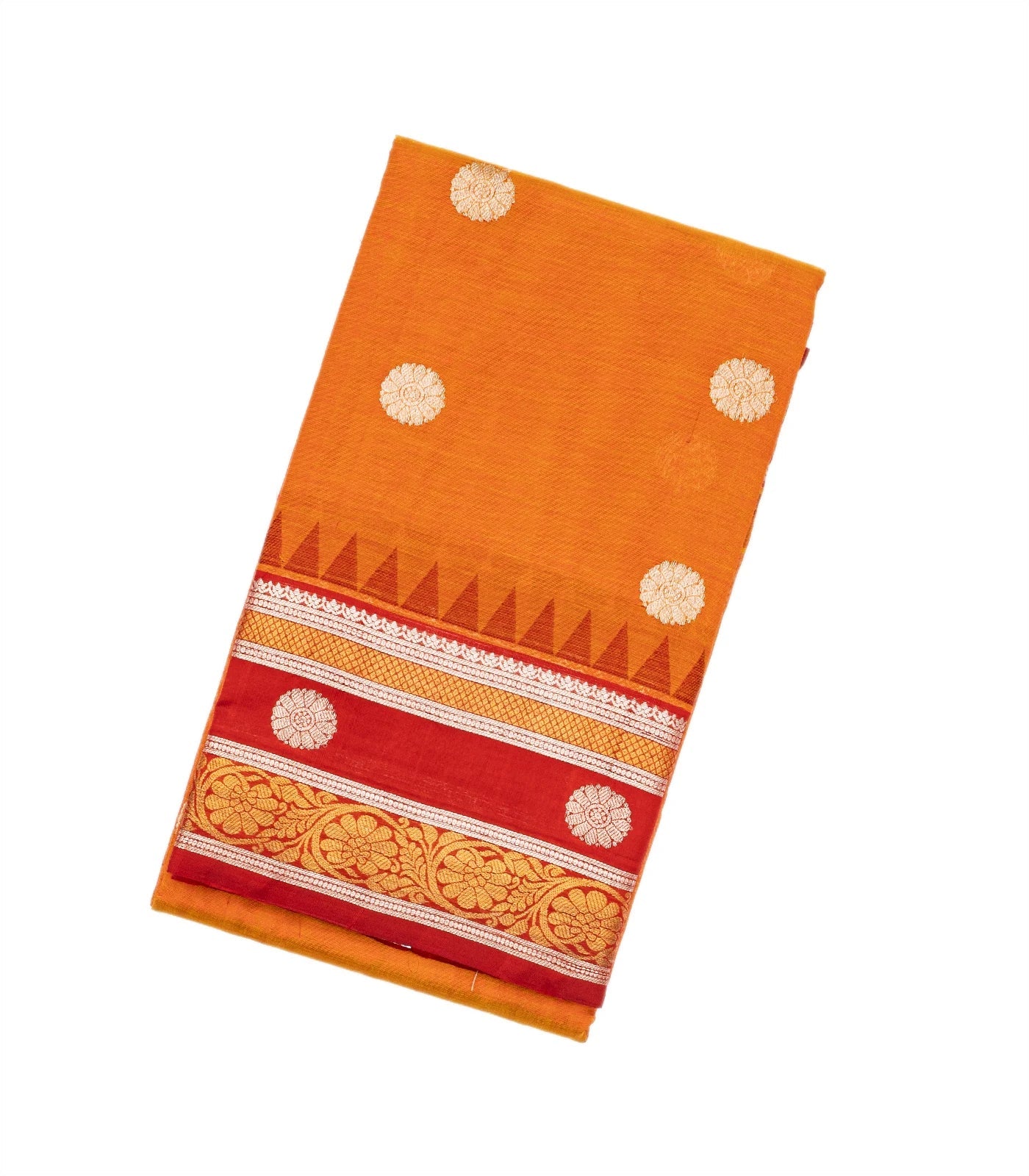 RmKV Rust Handloom Chirala Silk Cotton Saree With Chakaram Buttas