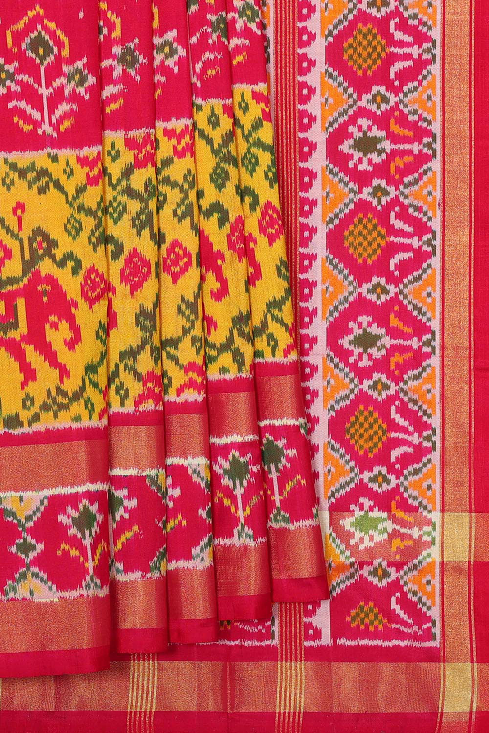 Kalanjali Ikat Silk Rani Pink Saree – Women's