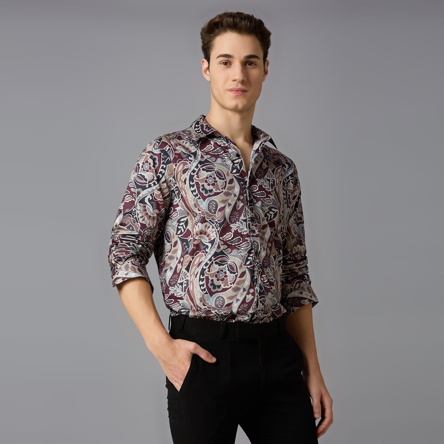 MARK & ALBERT Giza Cotton Printed Shirt – Red - view 2