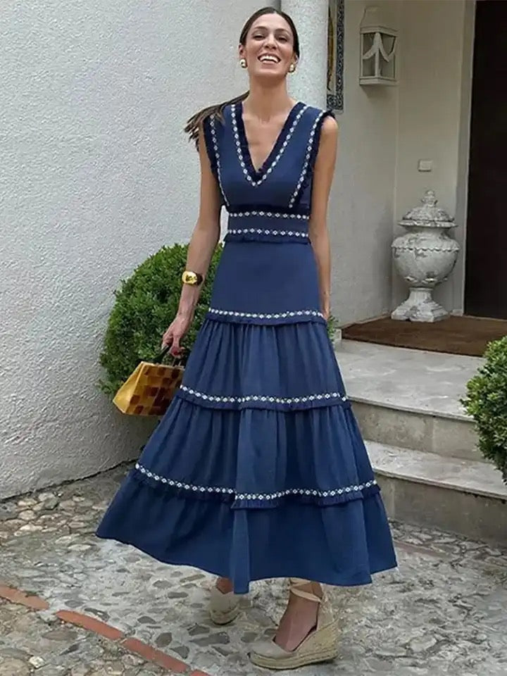 Alamode By Akanksha Rapunzel Cotton Summer Dress in Blue - Luxe Collection