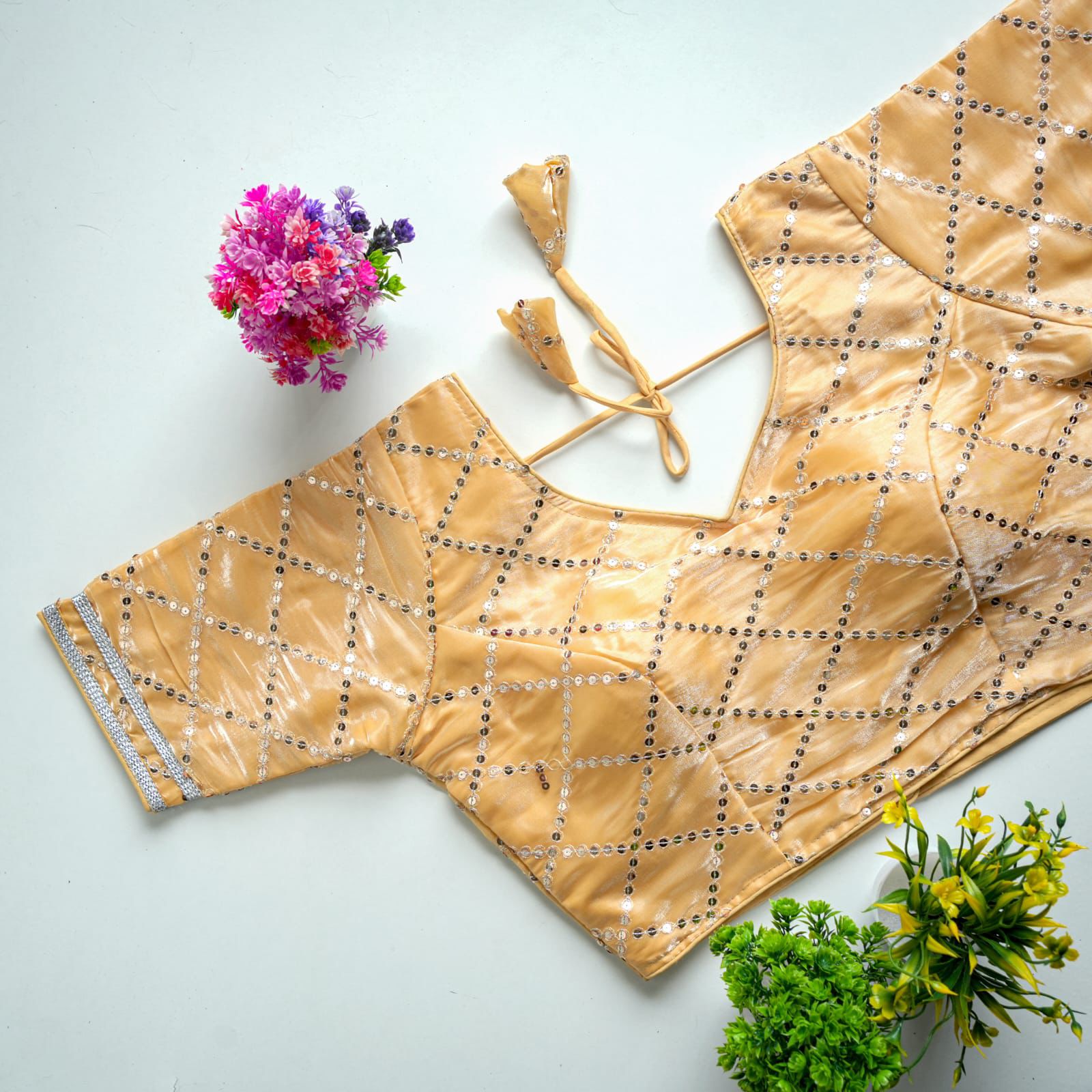 ClothsVilla Cream Metalic Jimmy Choo Blouse with Exquisite Sequence Embroidery