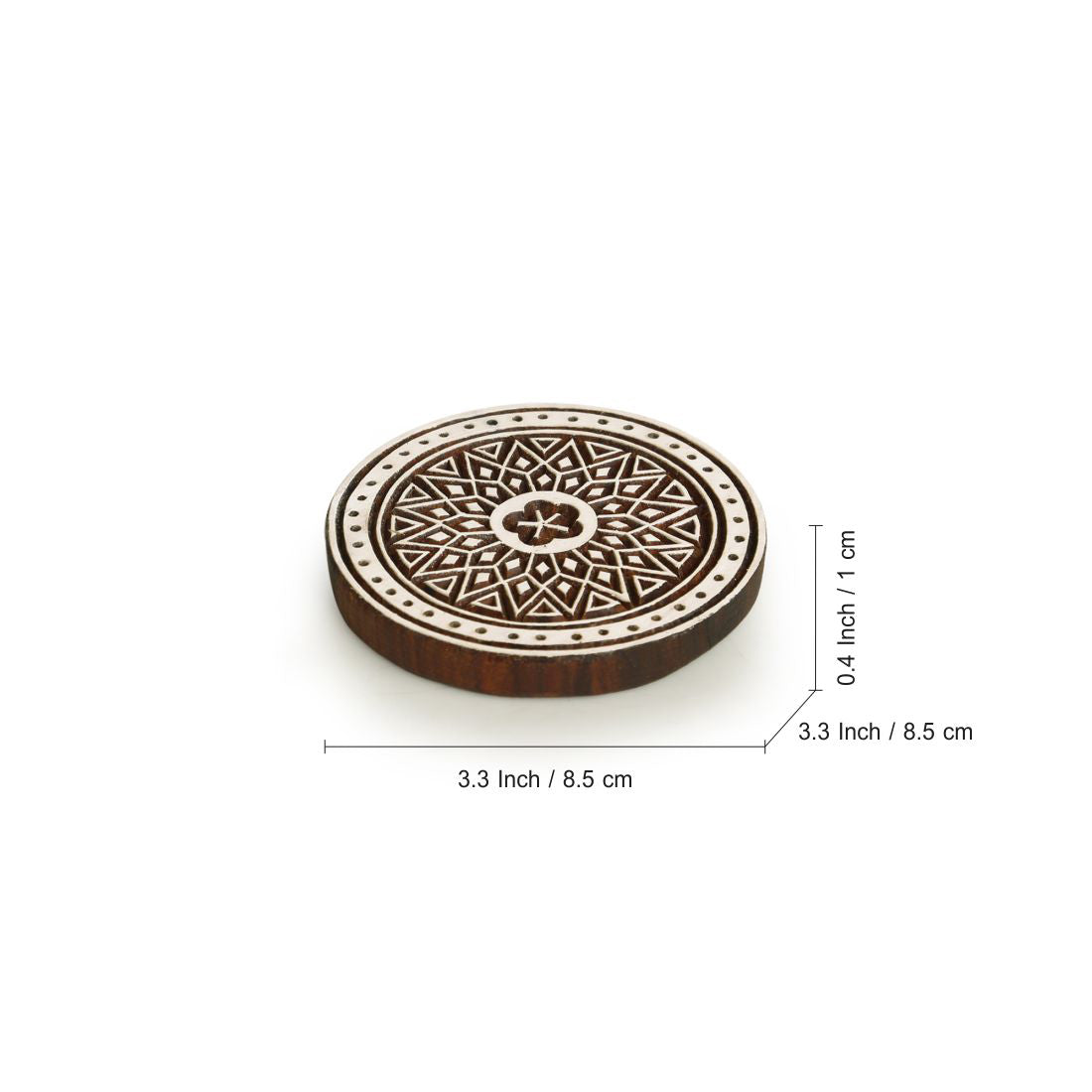 EXCLUSIVELANE 'Magnificent Mandala' Hand-Carved Blocks & Tea Coasters In Sheesham Wood (Set of 4) - view 6