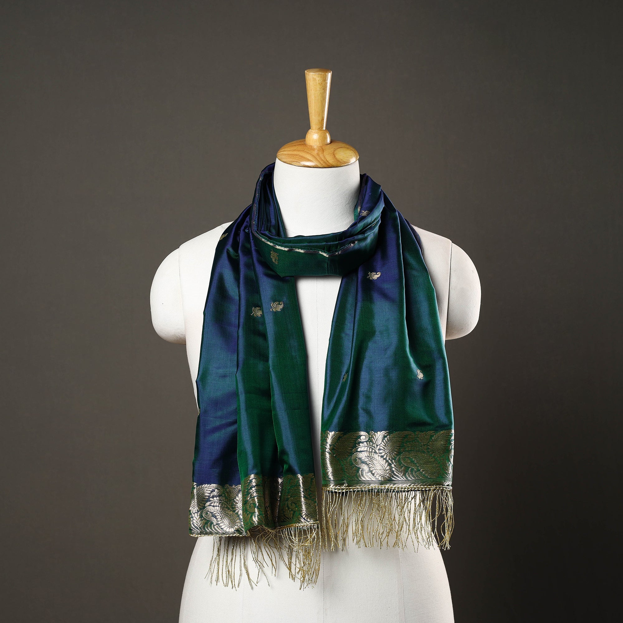 ITOKRI CRAFTS INITIATIVE Blue - Brocade Handloom Pure Silk Banarasi Stole 19