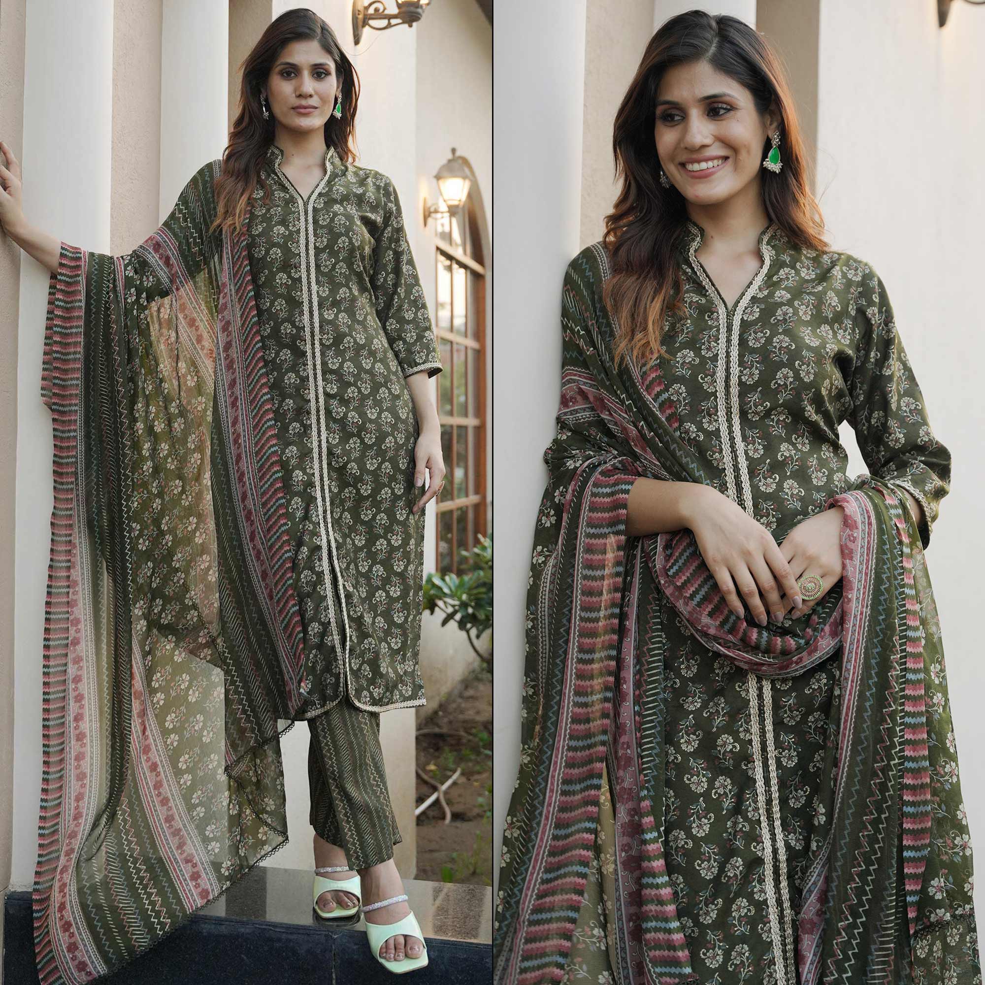 Green suits – BlackTree green-floral-foil-printed-modal-suit