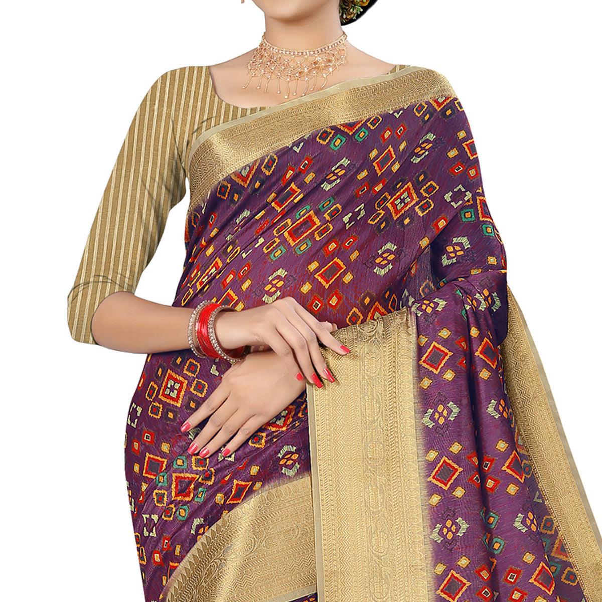 Peachmode Jazzy Purple Colored Casual Wear Digital Printed Cotton Silk Saree - view 2