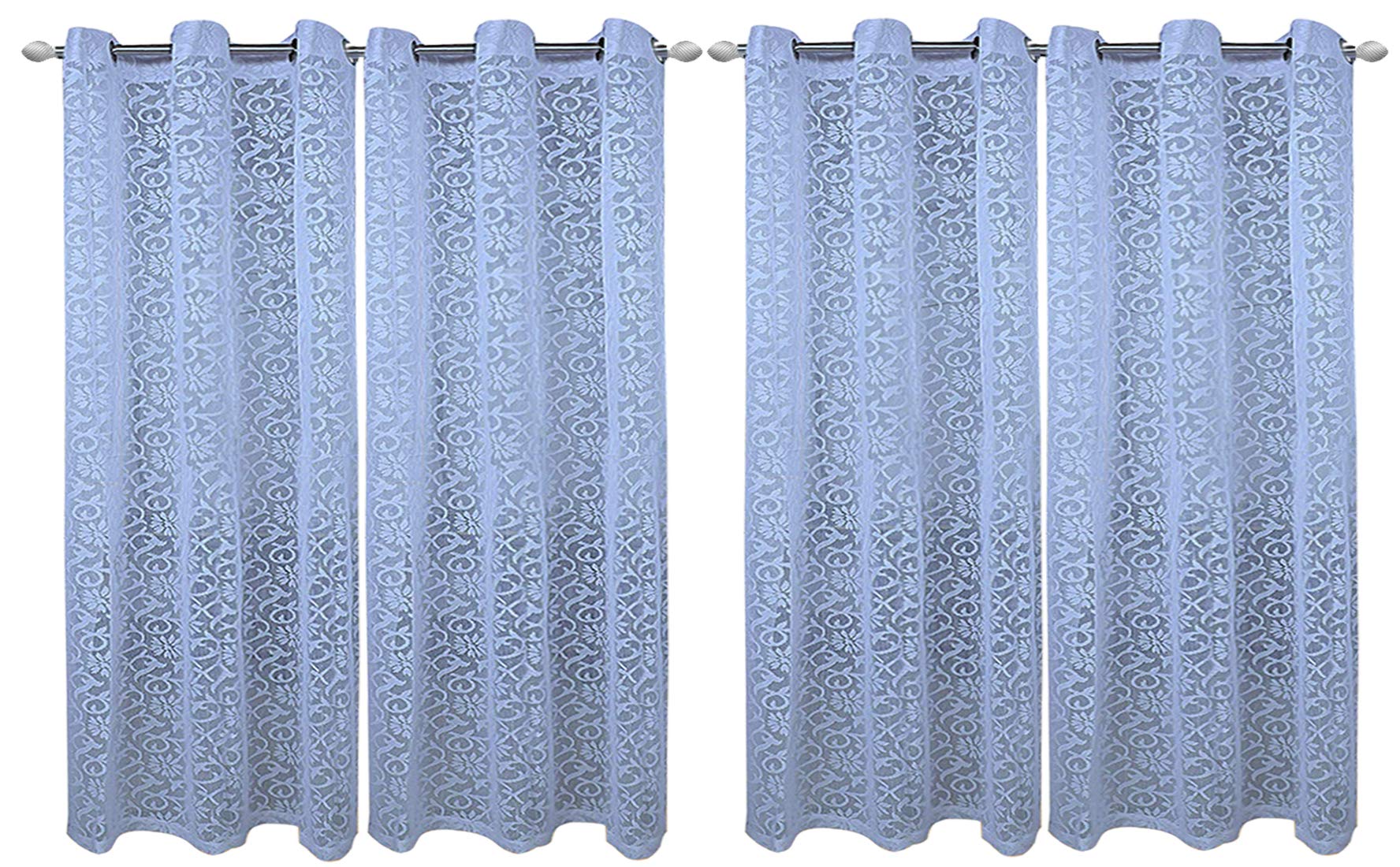 Kuber Industries Flower Design 4 Pieces Sheer Door Curtains Linen Look Semi Transparent Voile Grommet Elegance Curtains (Sky Blue) - CTKTC40508