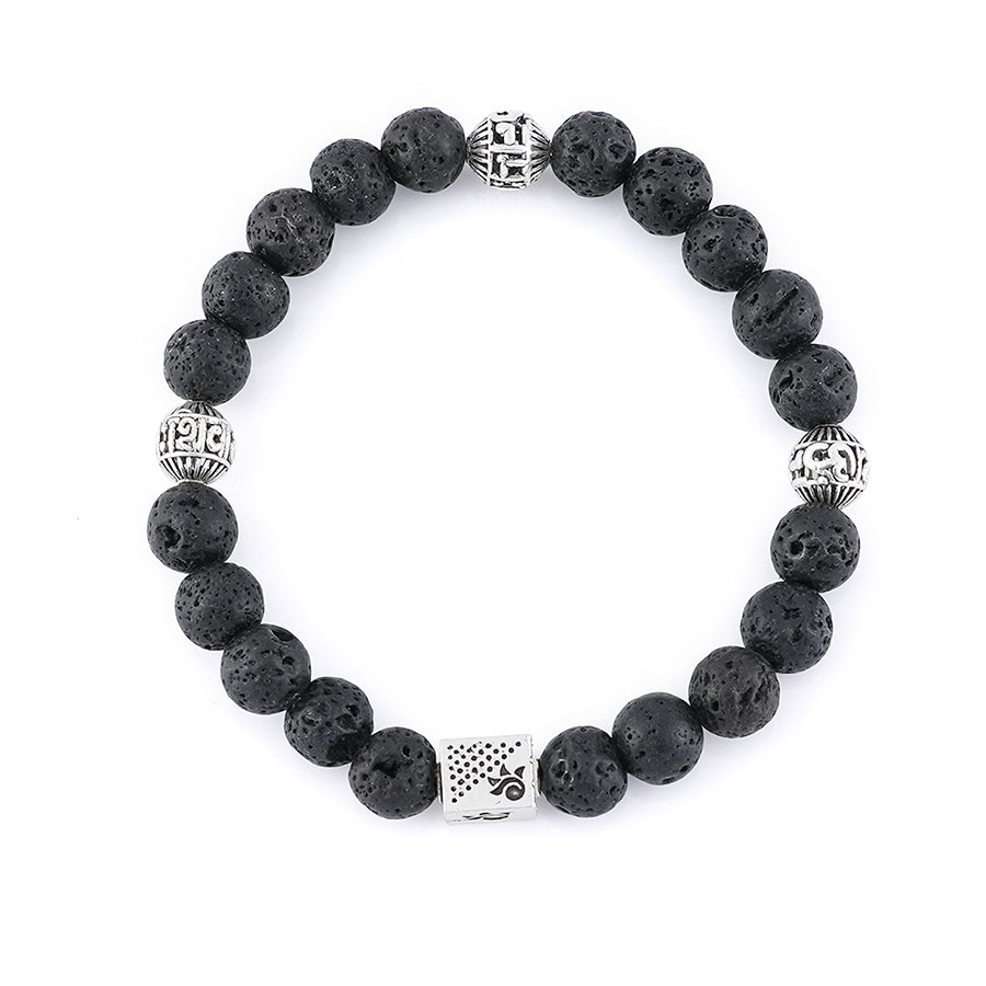 Prinjal Jewellers Lava Stone with Om Namah Shivay Silver Beads Bracelet - view 4