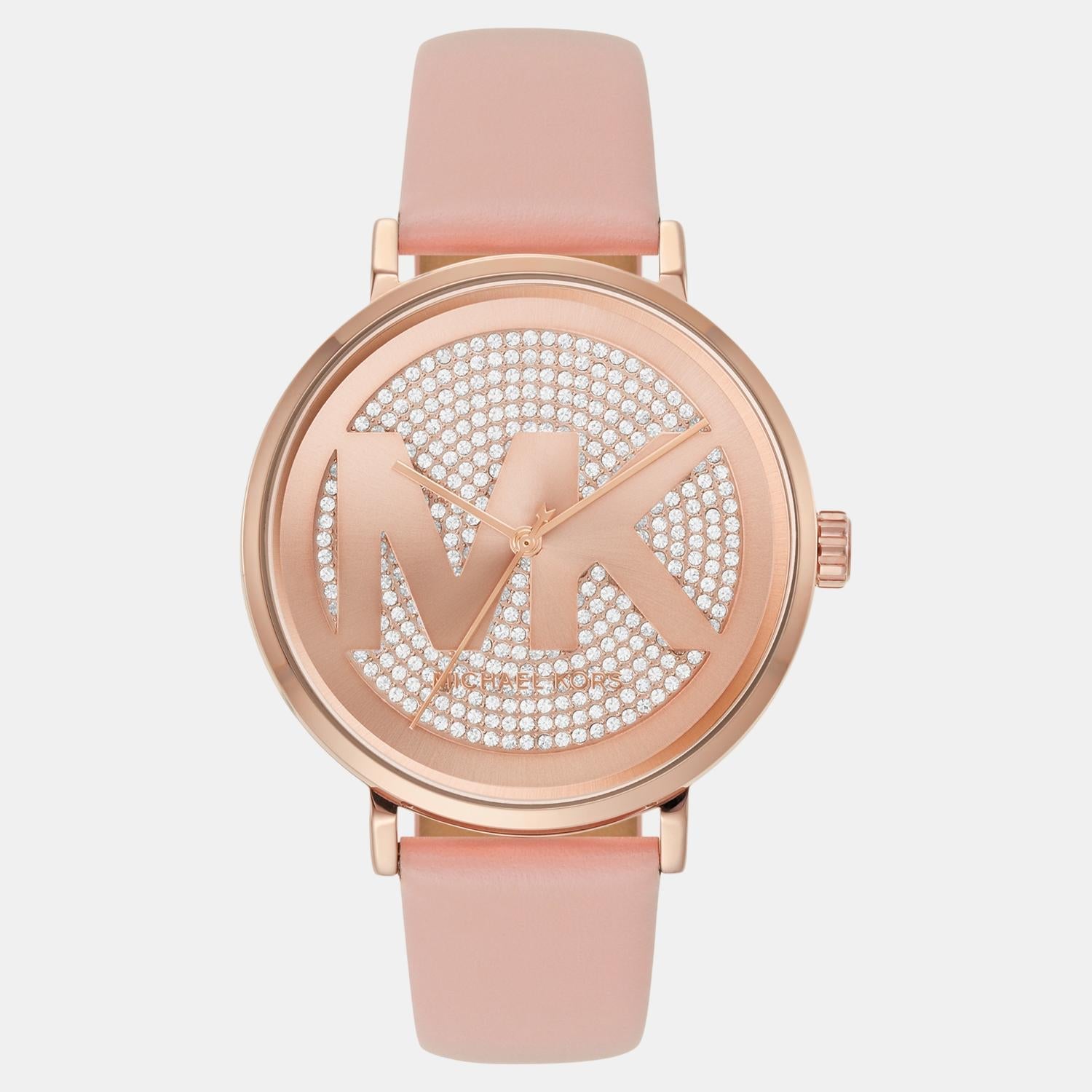 Michael Kors Addyson Women Quartz Rose Gold Dial Analog Leather Watch MK2957