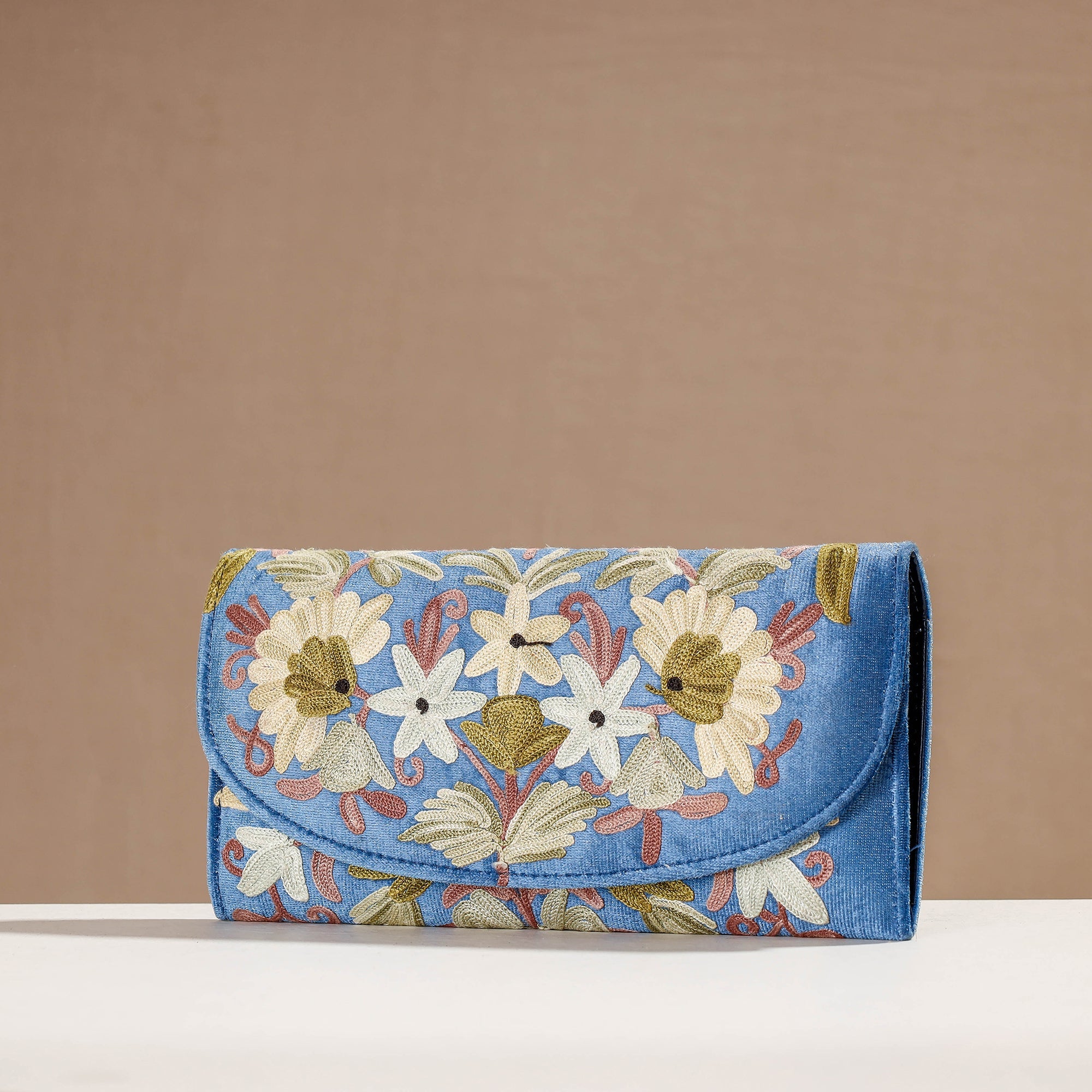 ITOKRI CRAFTS INITIATIVE Blue - Crewel Hand Embroidery Leather & Velvet Wallet - view 2