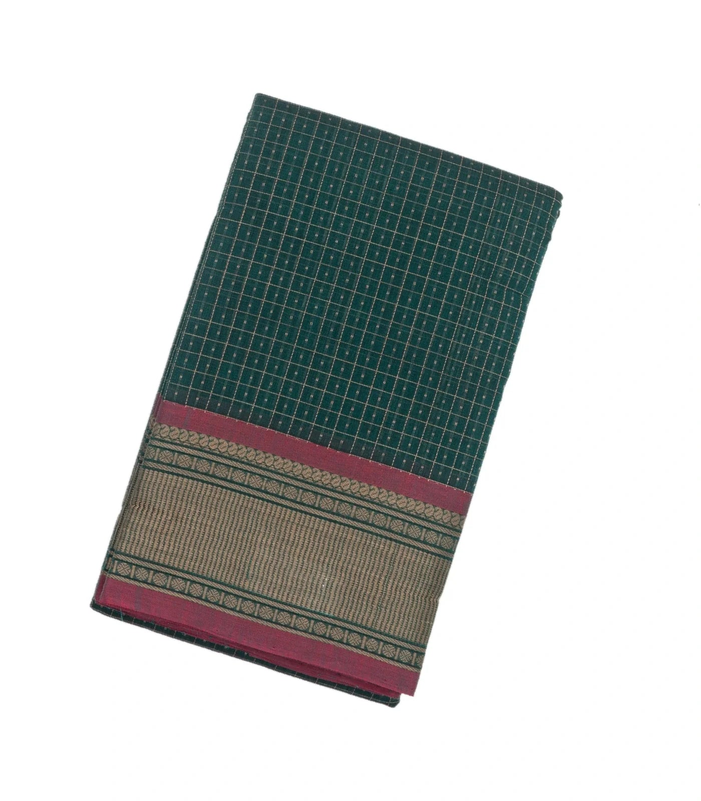 RmKV Teal Handloom Kanchi Cotton Saree With Checks & Dots