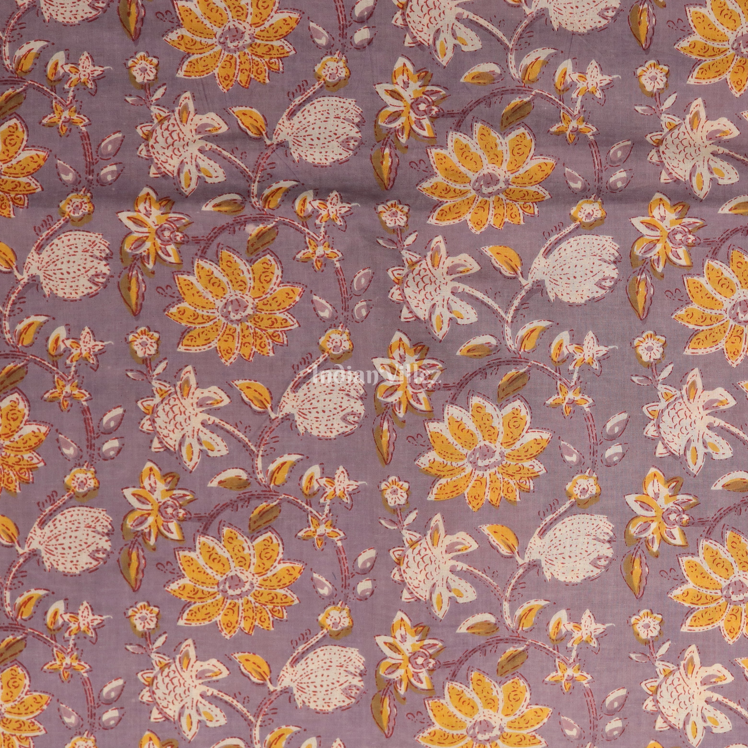 IndianVillèz Lavender Flower Motif Hand Block Printed Cotton Fabric - view 2