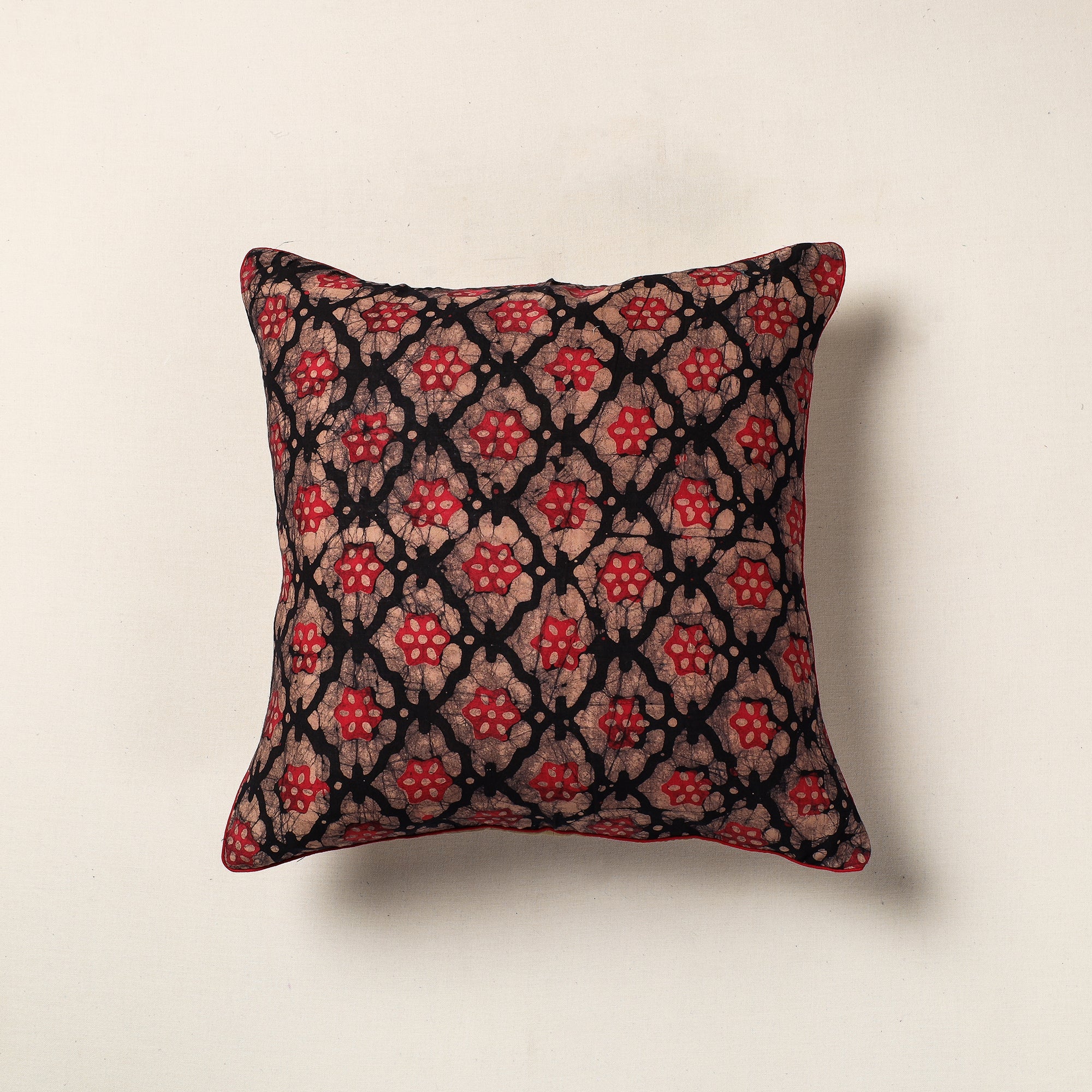 NOORI BAZAR Brown - Hand Batik Printed Cotton Cushion Cover (16 x 16 in)
