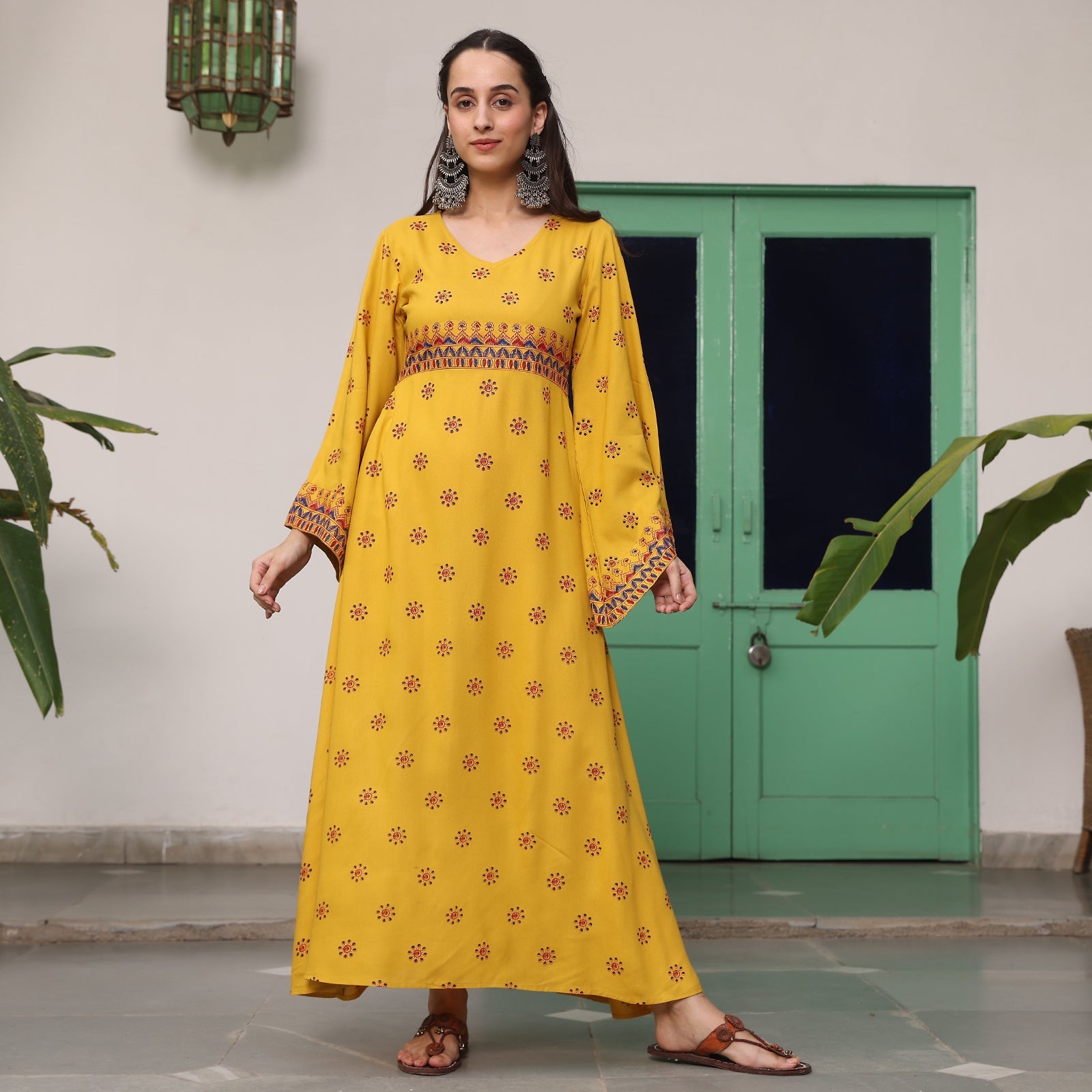 BlackTree Yellow Maxi Dress with Flared Sleeves - view 3