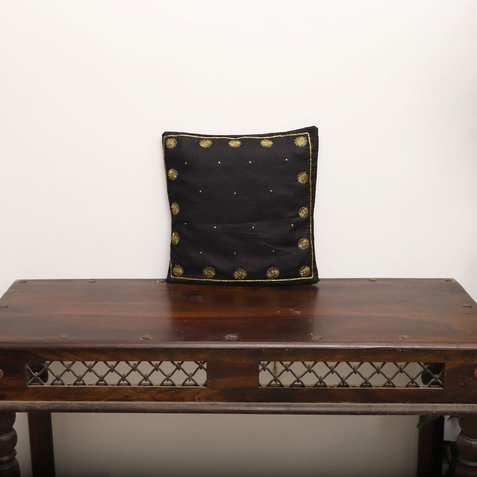 TICS Black - Star Butas - Zardozi Hand Embroidered Raw Silk Cushion Cover (Set of 5) - view 4