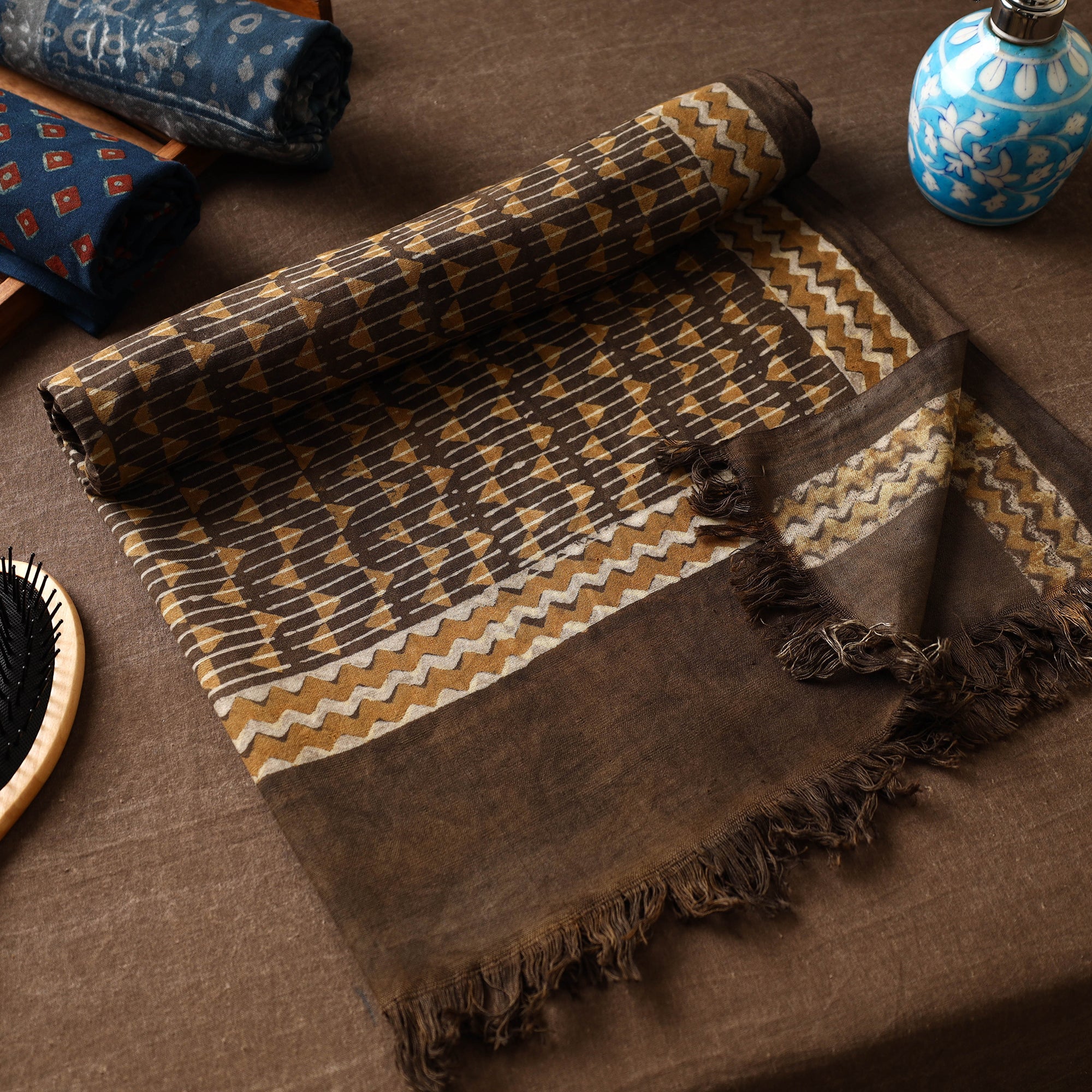 ITOKRI CRAFTS INITIATIVE Brown - Akola Block Printed Pure Handloom Cotton Towel