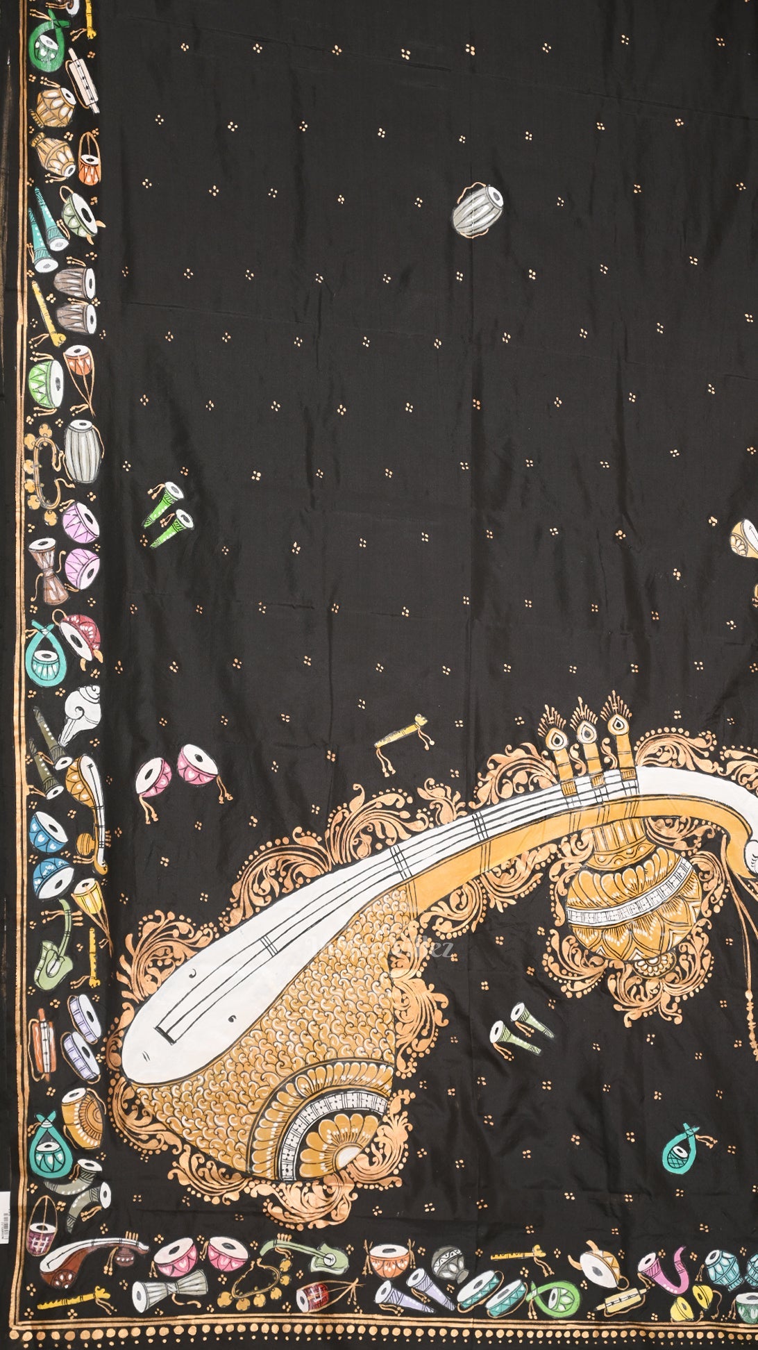 IndianVillèz Black Sitar Instrument Hand-Painted Pattachitra Saree - view 2