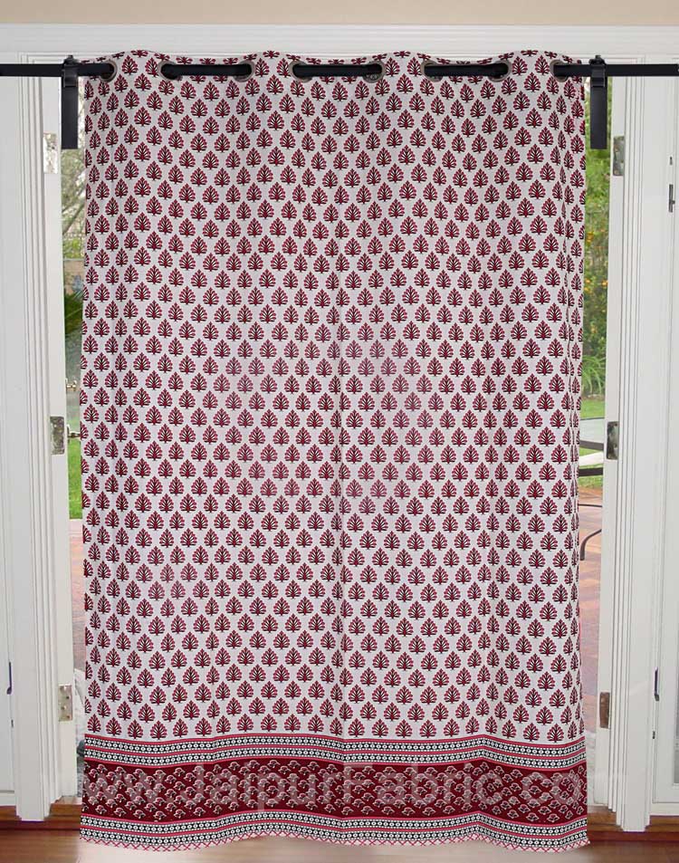 JaipurFabric® Magenta Pink Floral Geometric print Cotton Grommet Curtain