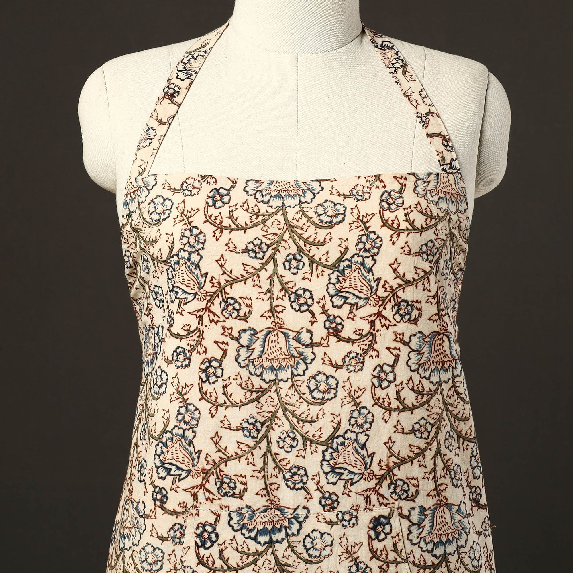 JALPARI Beige - Kalamkari Block Print Cotton Apron with Pocket 31 - view 2