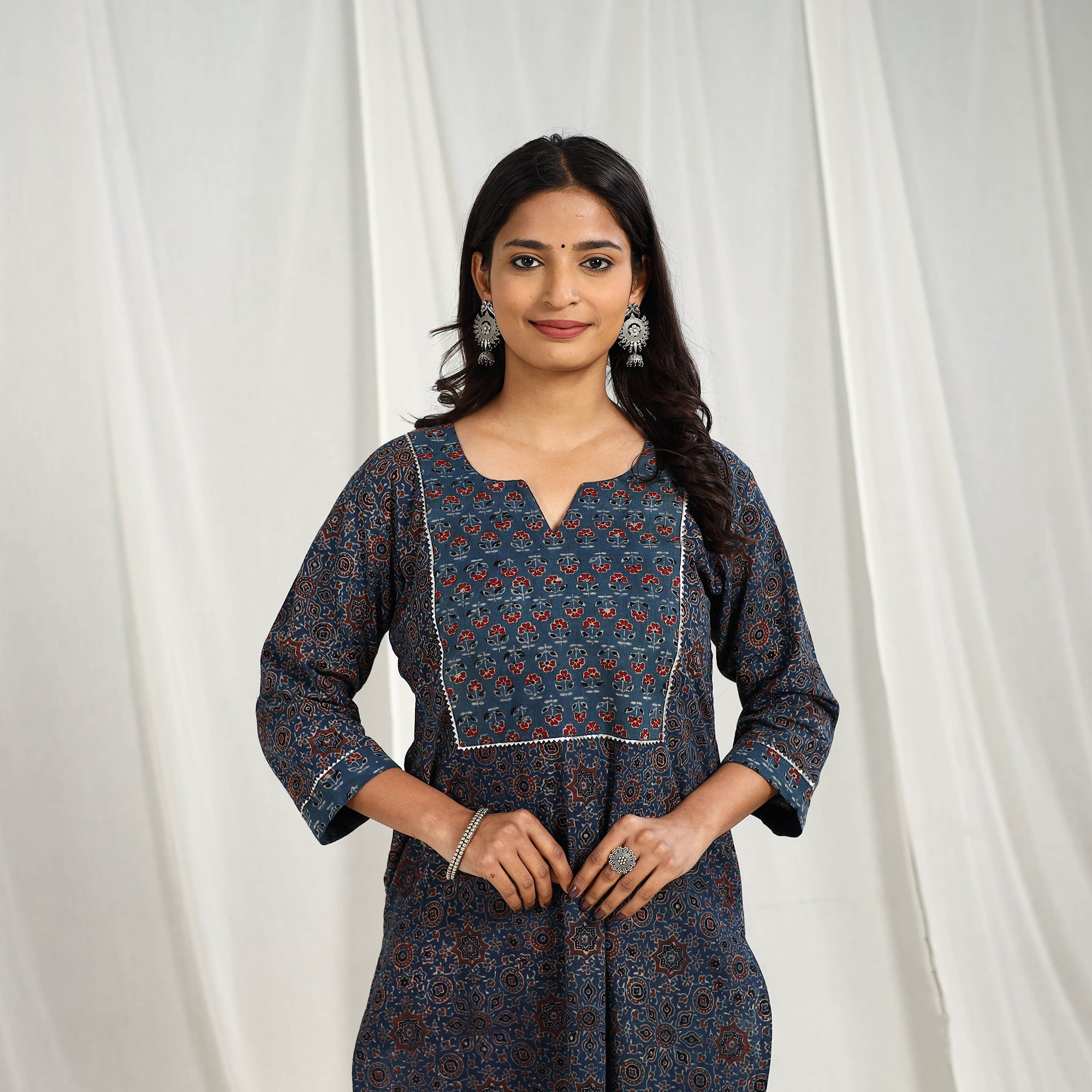 ITOKRI CASUALS Blue - Block Printed Cotton Straight Ajrakh Kurta 05
