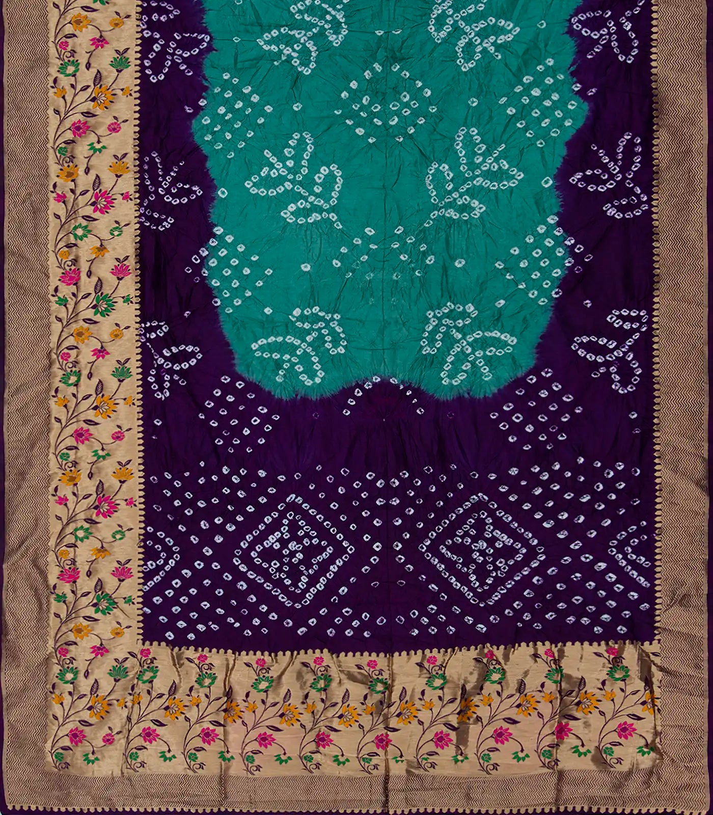 RmKV Cyan Woven Blended Bandhej Saree With Paithani Border-Cyan - view 2