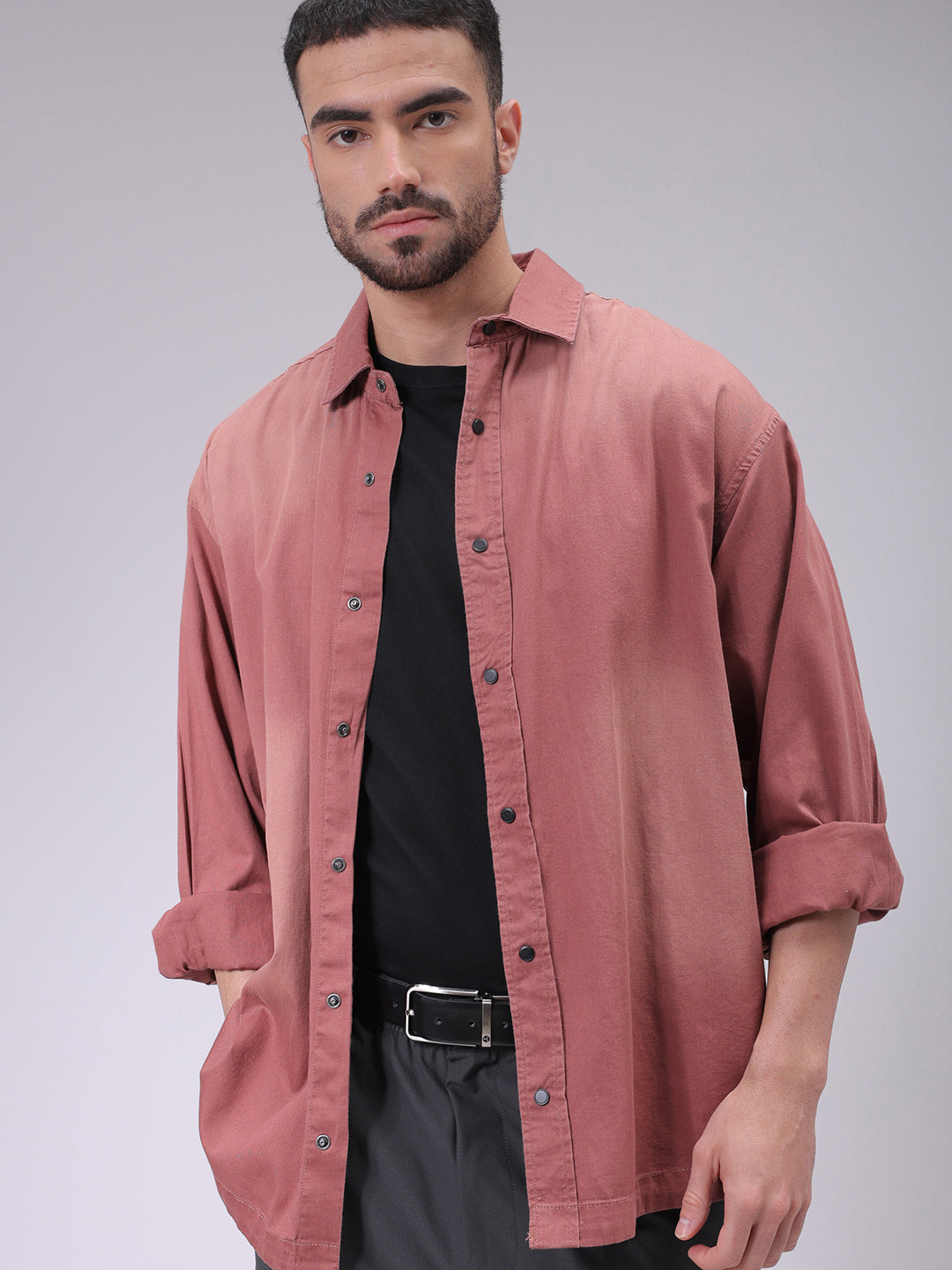The Indian Garage Co Men's Red Oversized Fit Solid Shirt