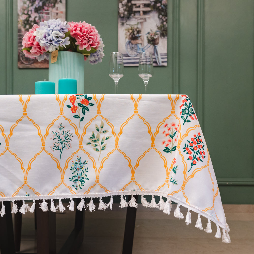 Sicilia anti skid – Urban Space Home Furnishing Sicilia : Anti Skid & Water resistant Linen textured Premium table cover for dining table - Floral symphony