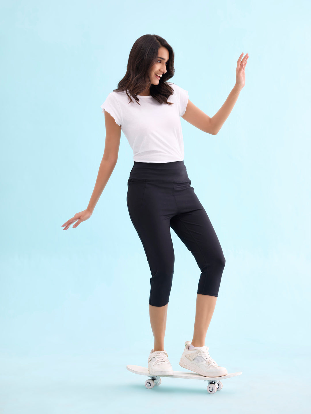 Go Colors Women Solid Black High Rise Training Capri - view 5