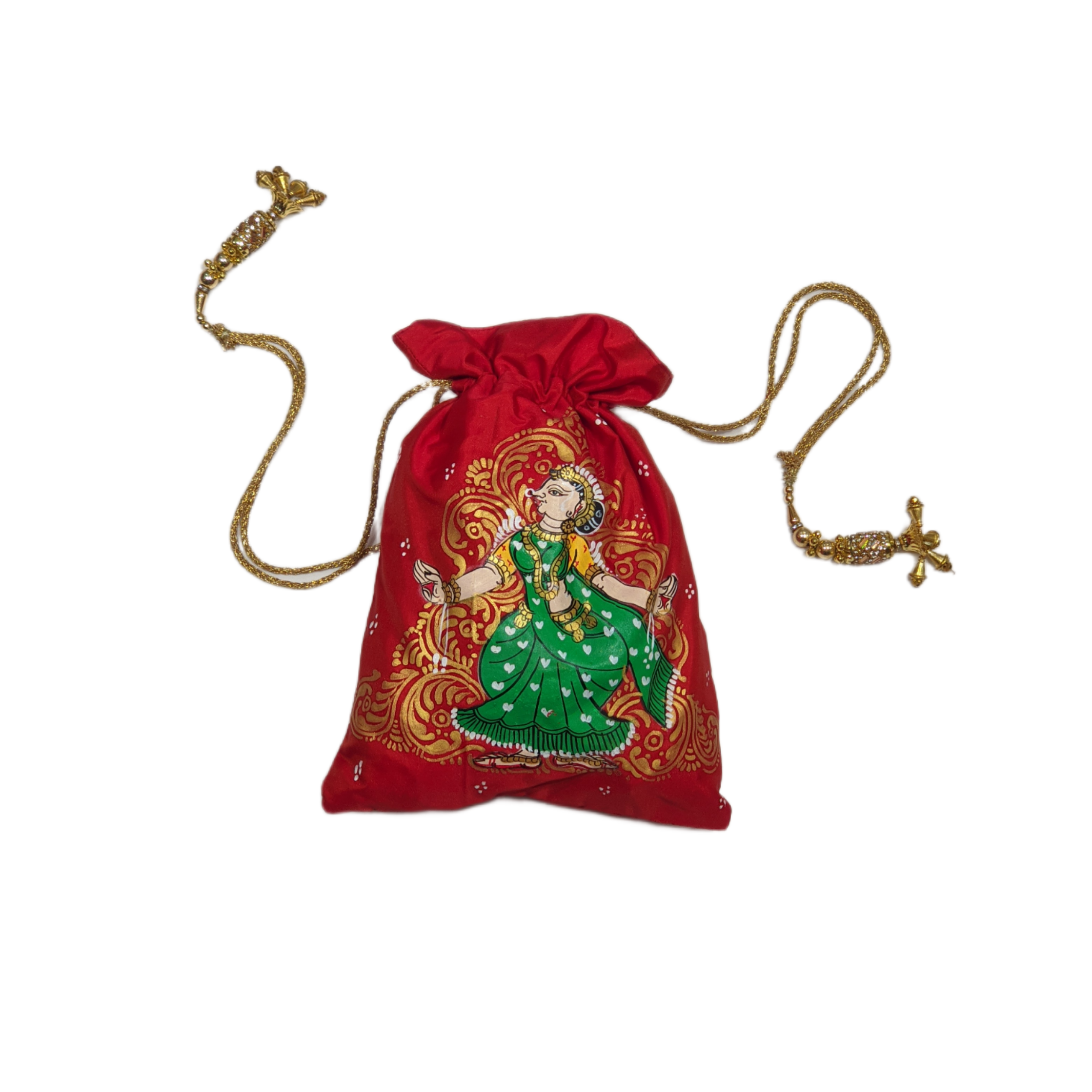 IndianVillèz Orange Nartaki Pattachitra Potli Bag